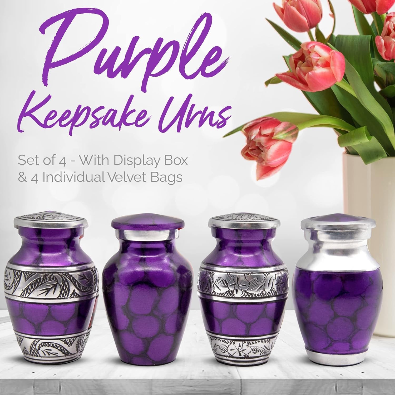 Mini Purple Urns for Ashes - Set of 4 Keepsake Cremation Urns