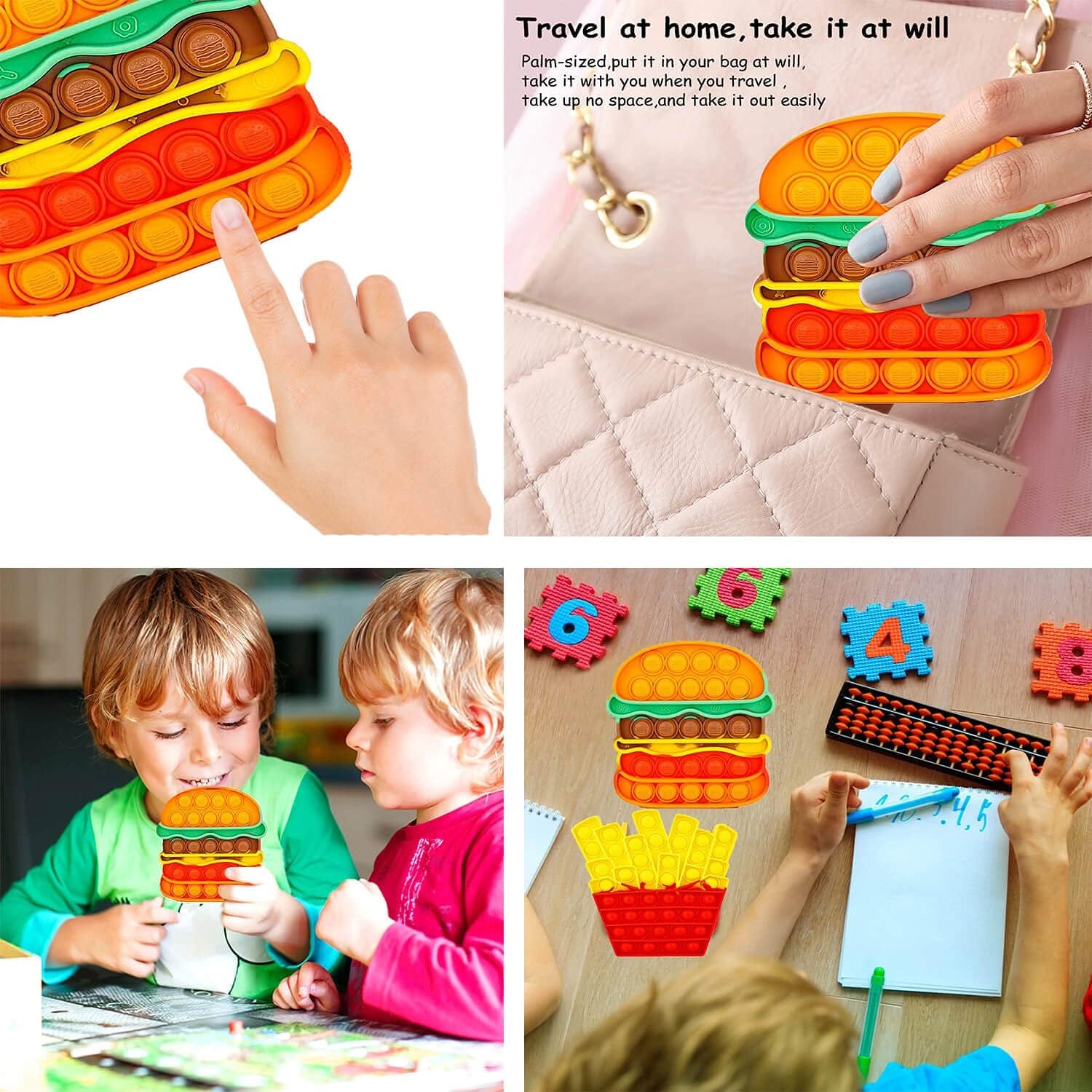 Burger & Fries Pop Fidget Toy – Sensory Stress Relief for Kids & Adults