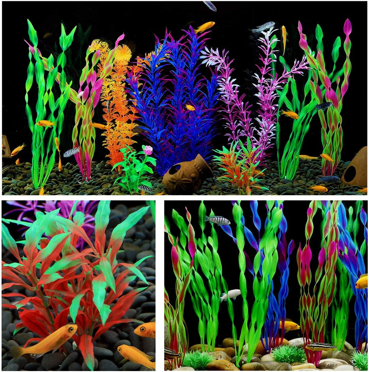 9-Pack Large Artificial Aquarium Plants | Vivid Simulated Aquatic Landscape (12 Inch)