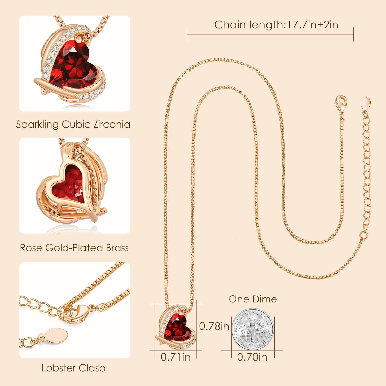 Mother's Day Heart Pendant Necklace | Silver & Rose Gold Birthstone Jewelry for Women