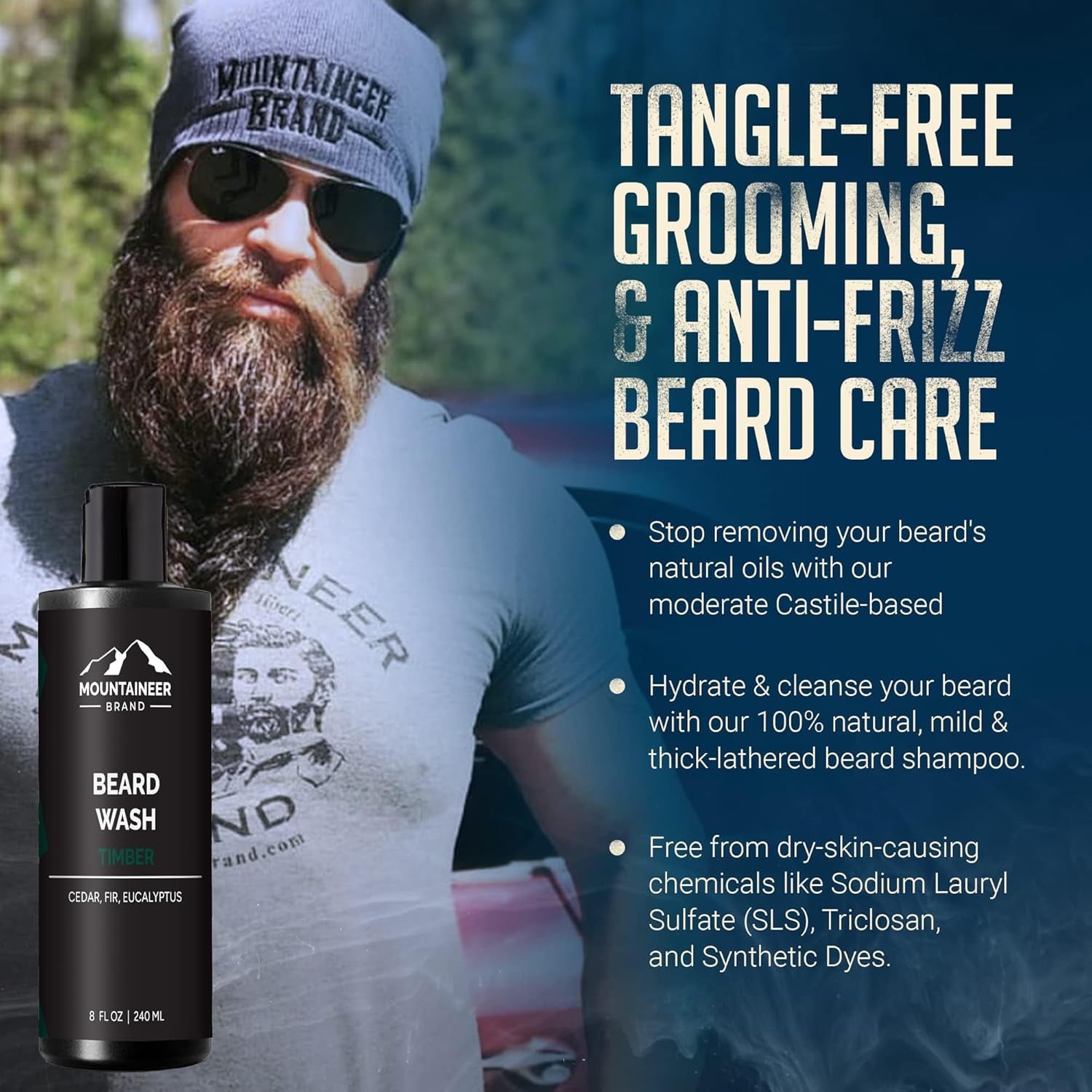 Natural Beard Wash for Men | Softening & Hydrating Shampoo (8oz, Timber Scent)