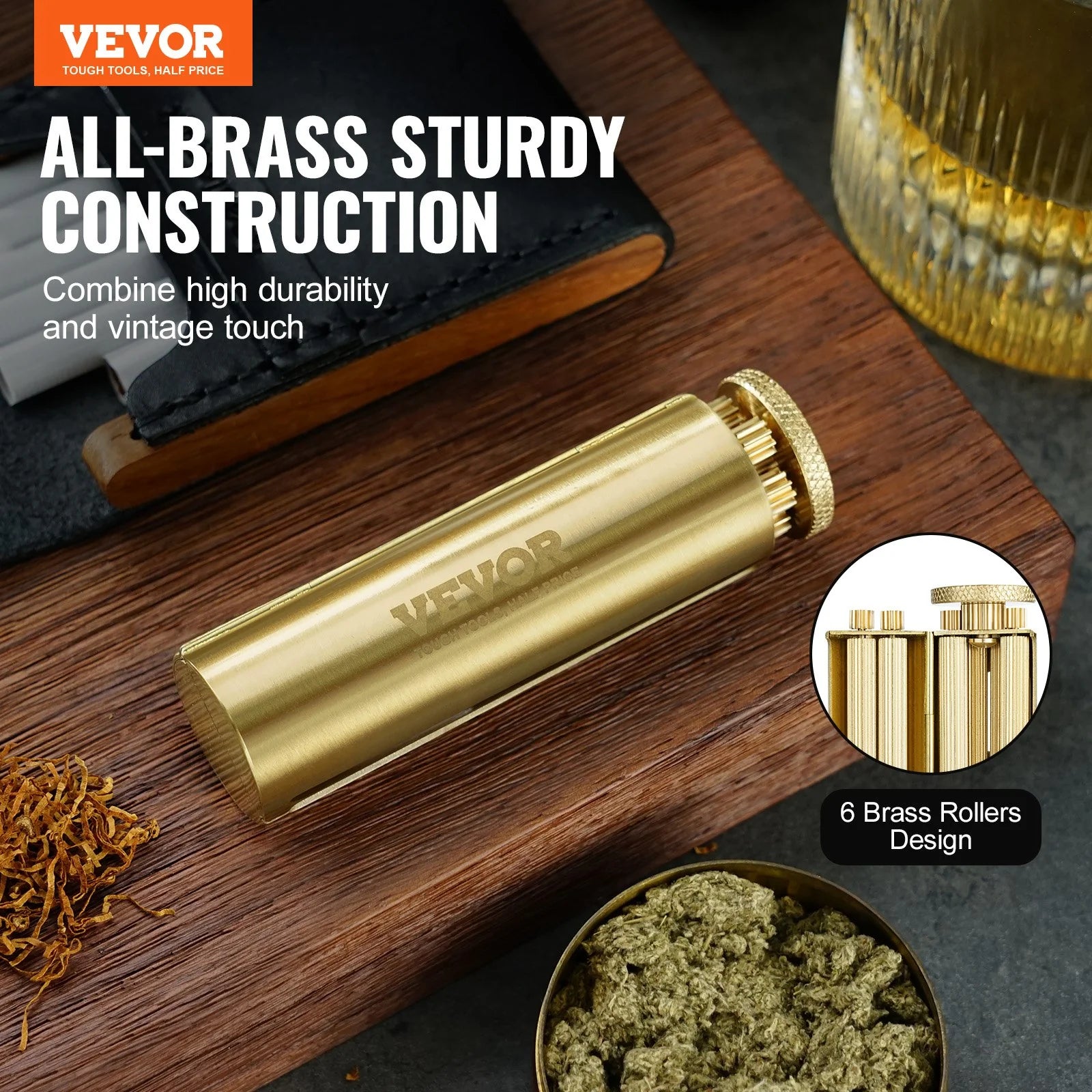 Cigarette Rolling Machine | Solid Brass Manual Tobacco Roller, Fits 70mm Paper, Vintage Gift