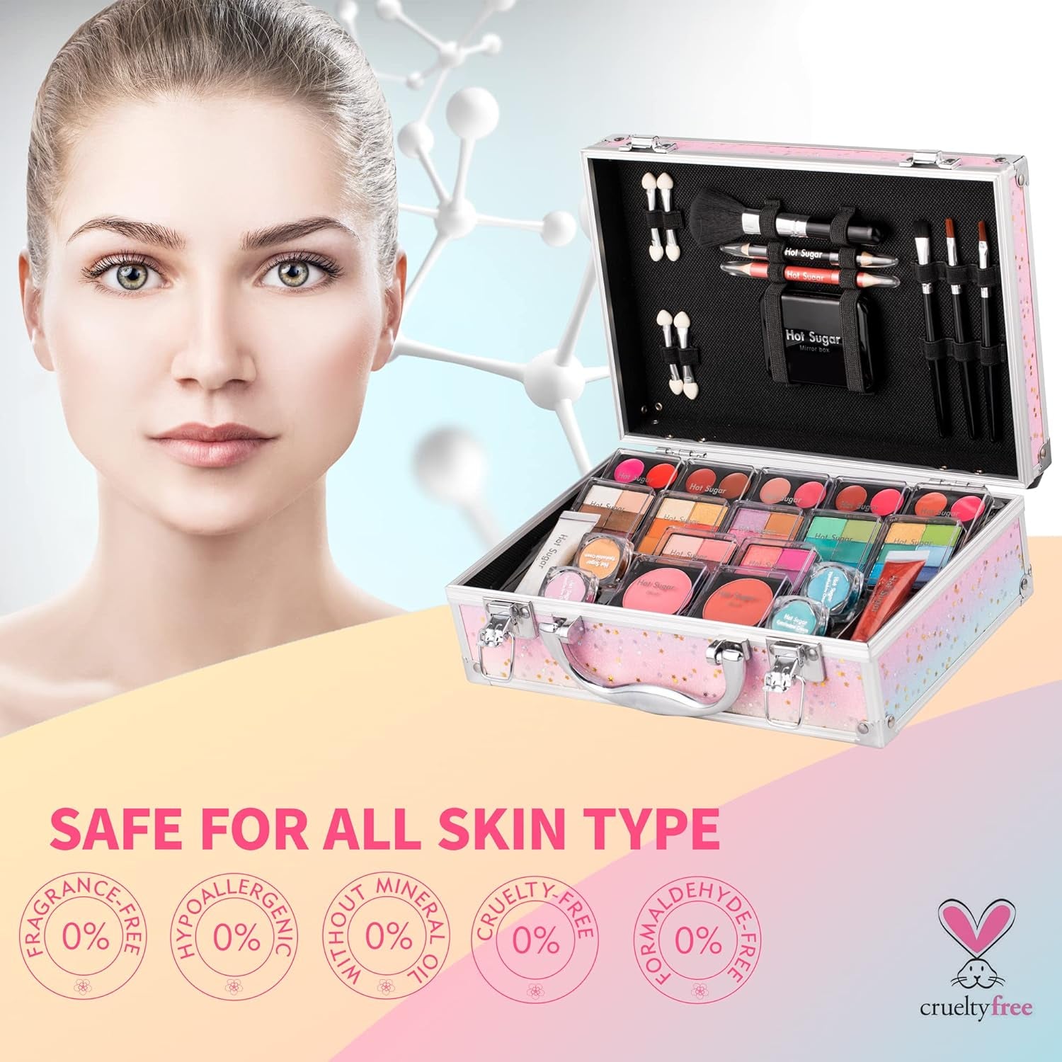 Teen Makeup Kit | Starter Set with Eye Shadow, Lip Balm, Blush, Brush & Mirror (Rainbow)