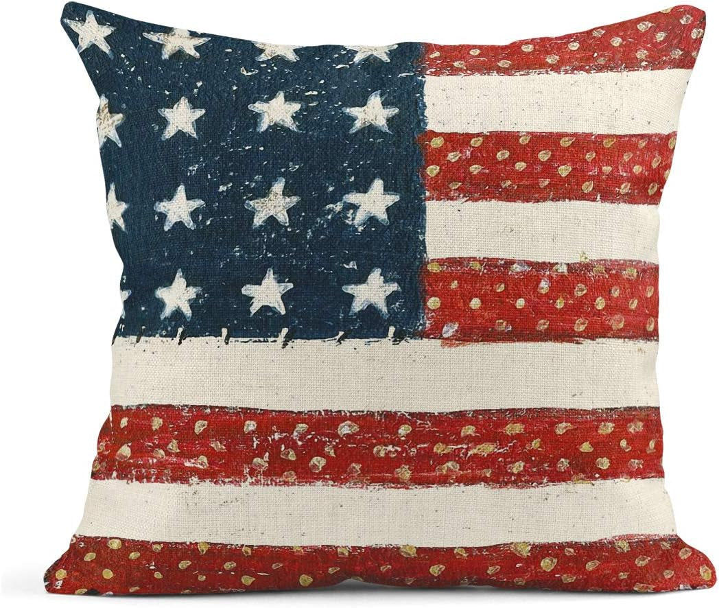 4th of July Linen Throw Pillow Covers | Set of 4 Patriotic Decor 18x18 Inch