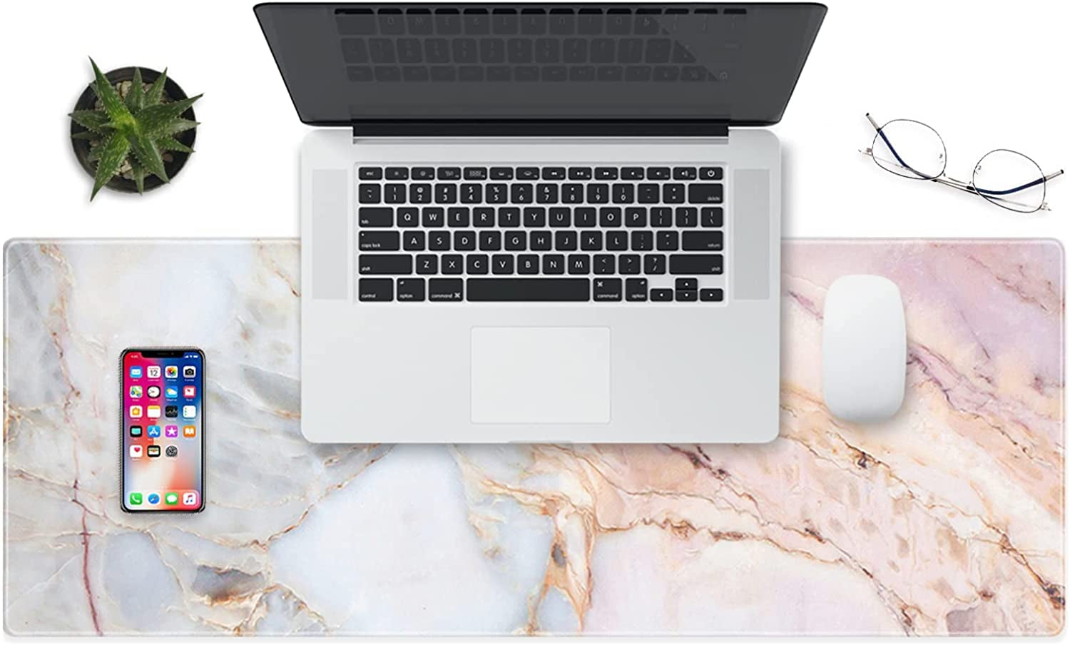 XXL Pink Marble Gaming Mouse Pad | Oversized with Non-Slip Rubber Edges
