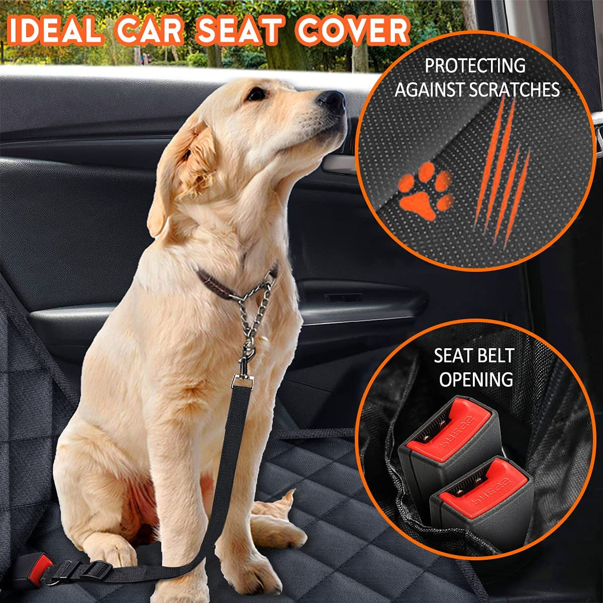 Dog Car Seat Cover | Waterproof Back Seat Protector for Dogs, Non-Slip Bench Cover (Black)