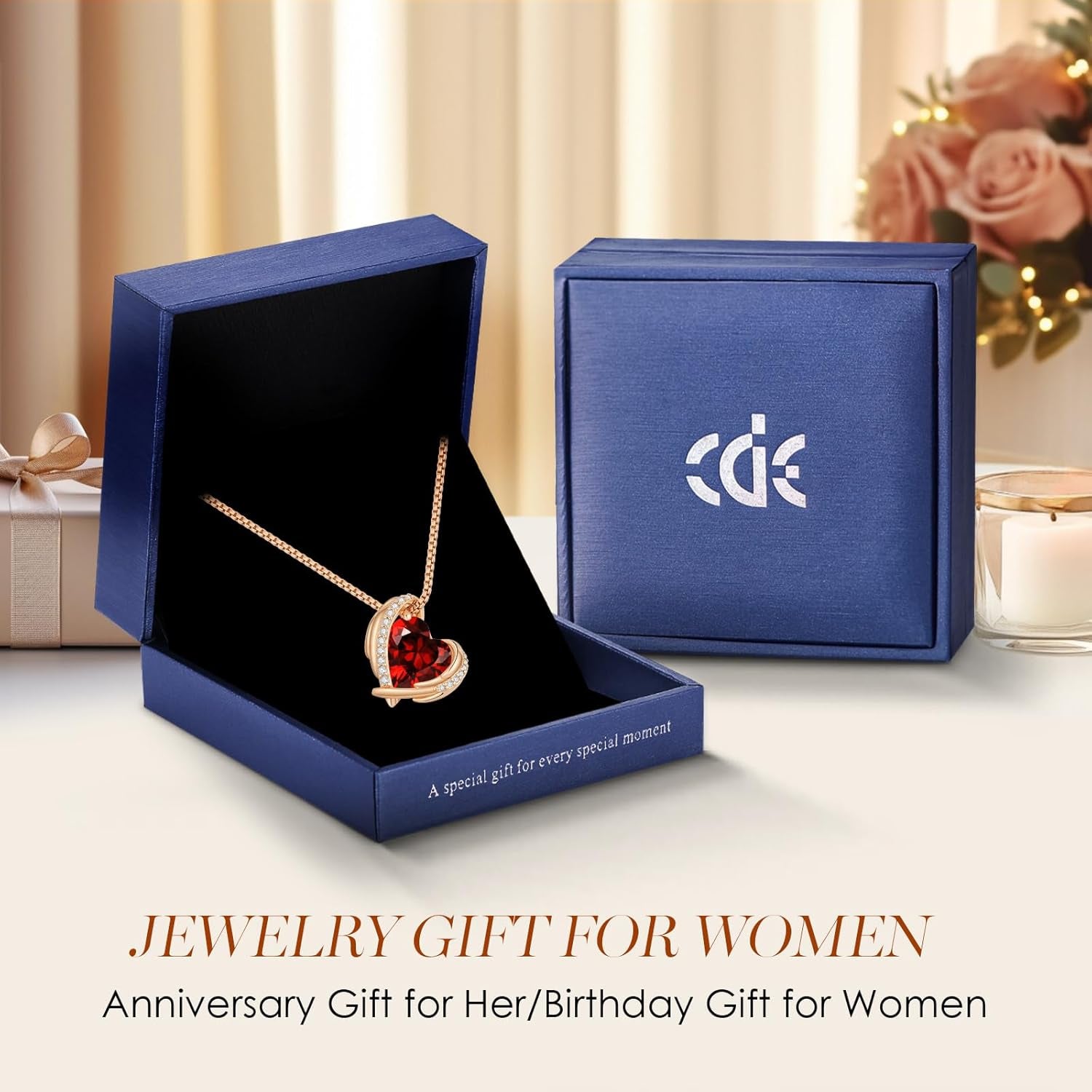 Mother's Day Heart Pendant Necklace | Silver & Rose Gold Birthstone Jewelry for Women