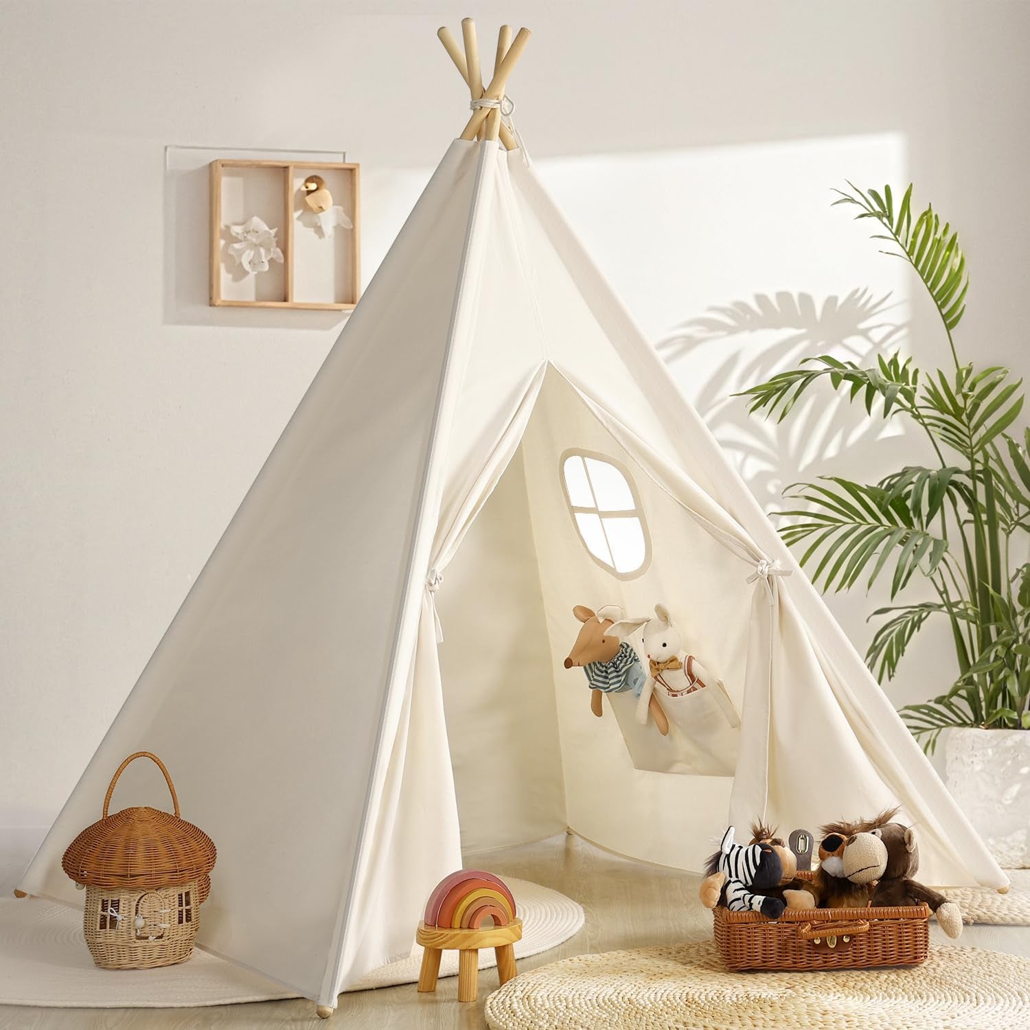 Kids Teepee Tent – Foldable Canvas Play Tent with Lights & Bag for Indoor/Outdoor Use