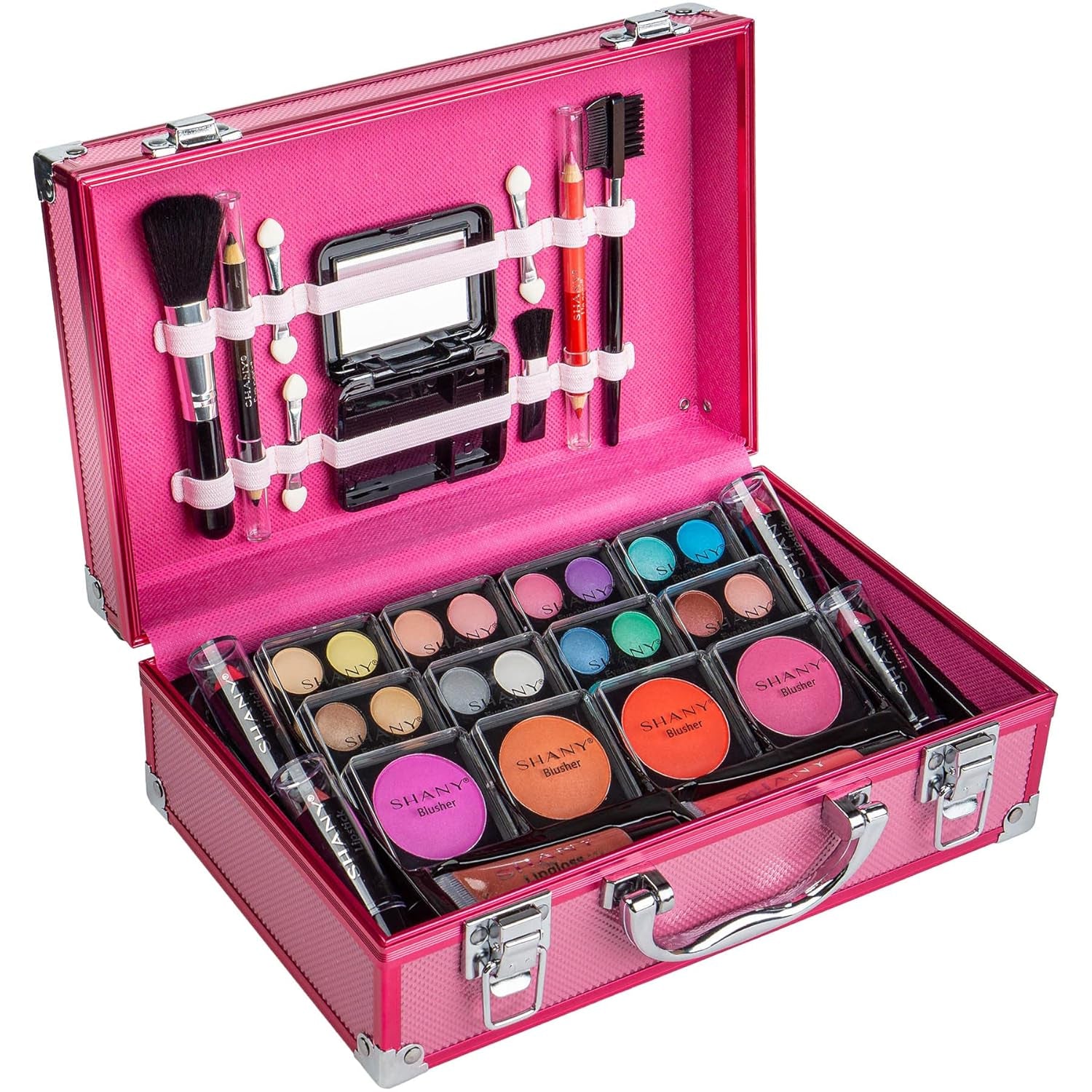 Makeup Train Case with Pro Set & Brushes | Pink Storage Organizer