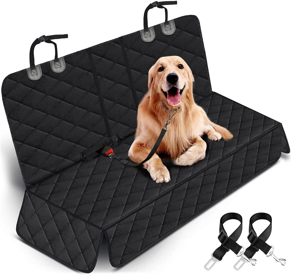 Dog Car Seat Cover | Waterproof Back Seat Protector for Dogs, Non-Slip Bench Cover (Black)