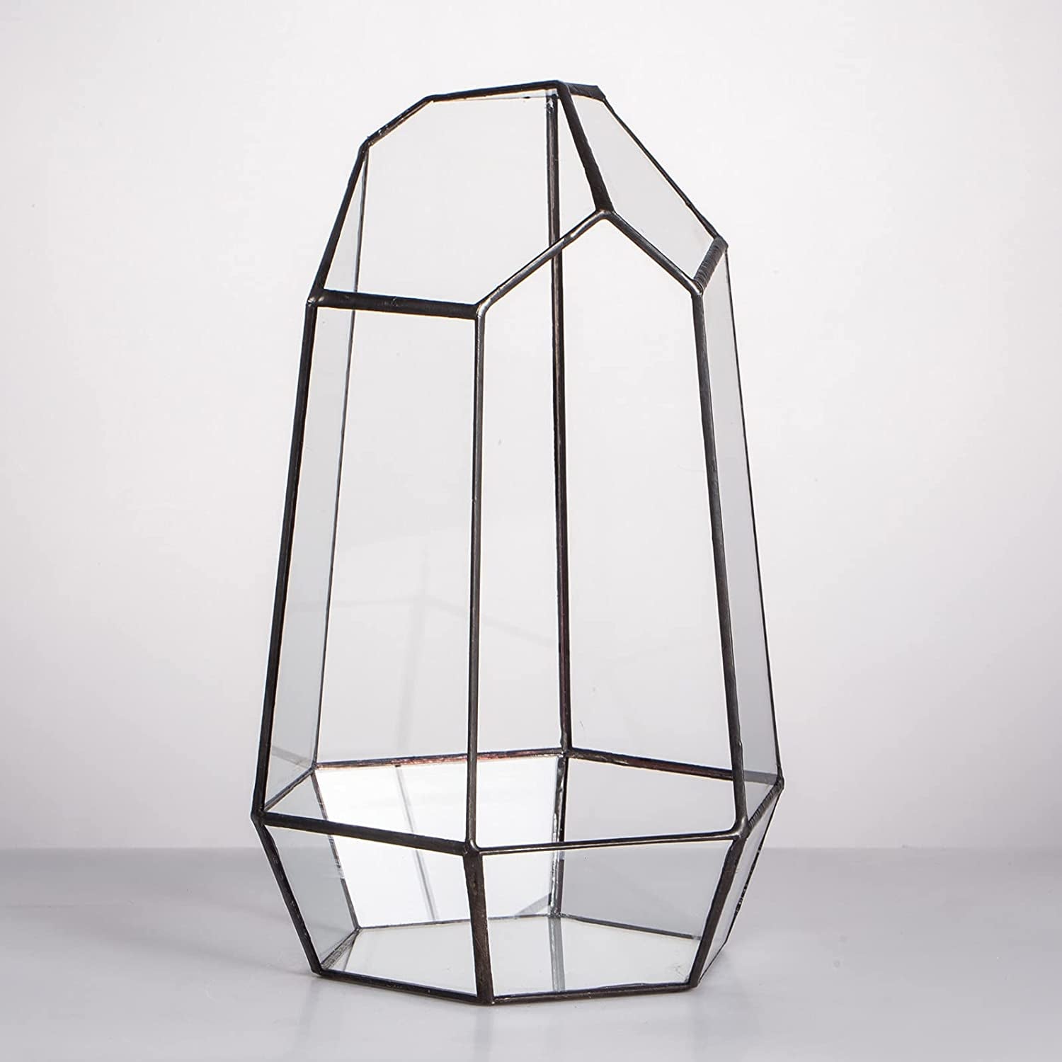 Geometric Glass Terrarium – Black Open Planter for Succulents & Cacti (No Plants)