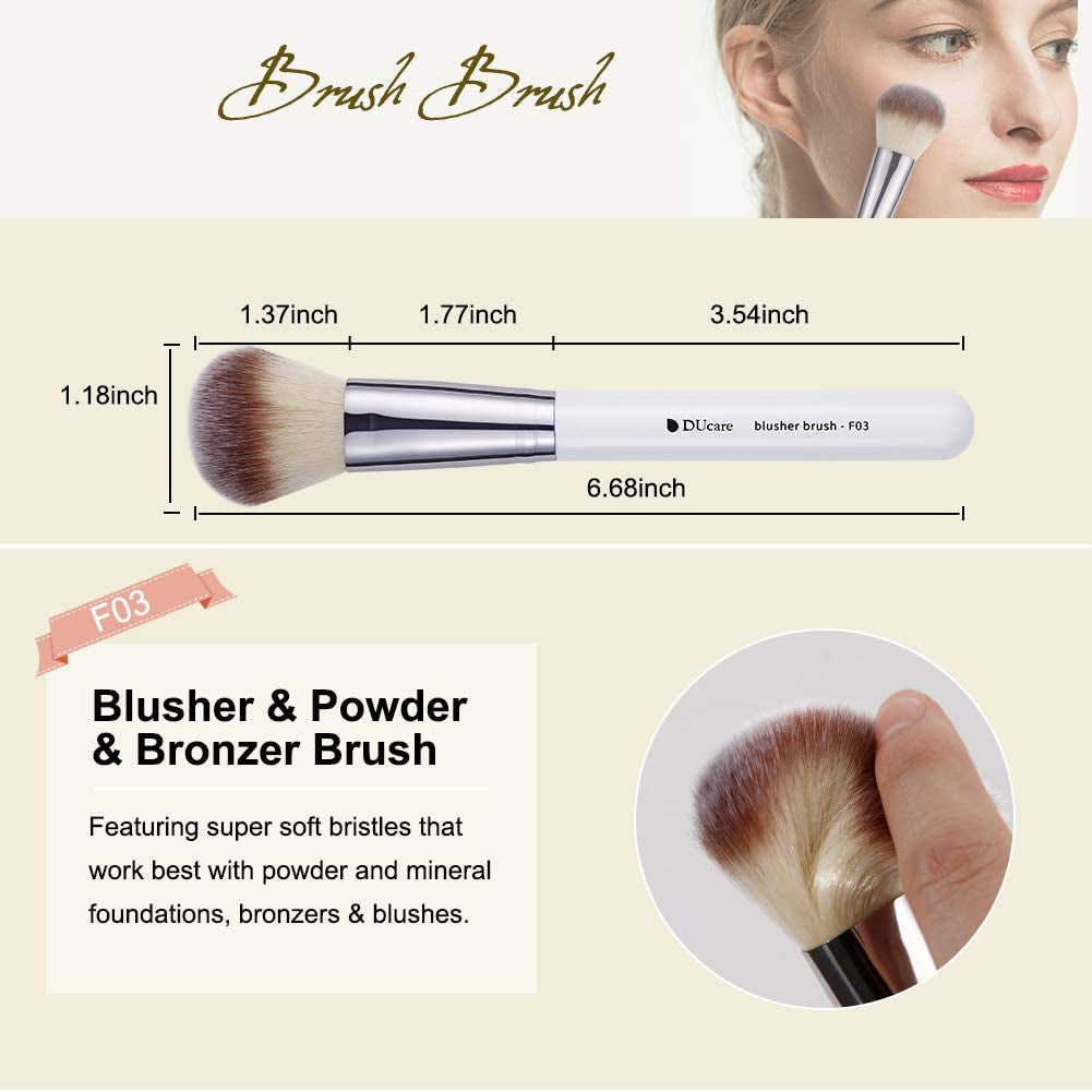3-Piece White Makeup Brush Set – Foundation, Contour & Blush Brushes