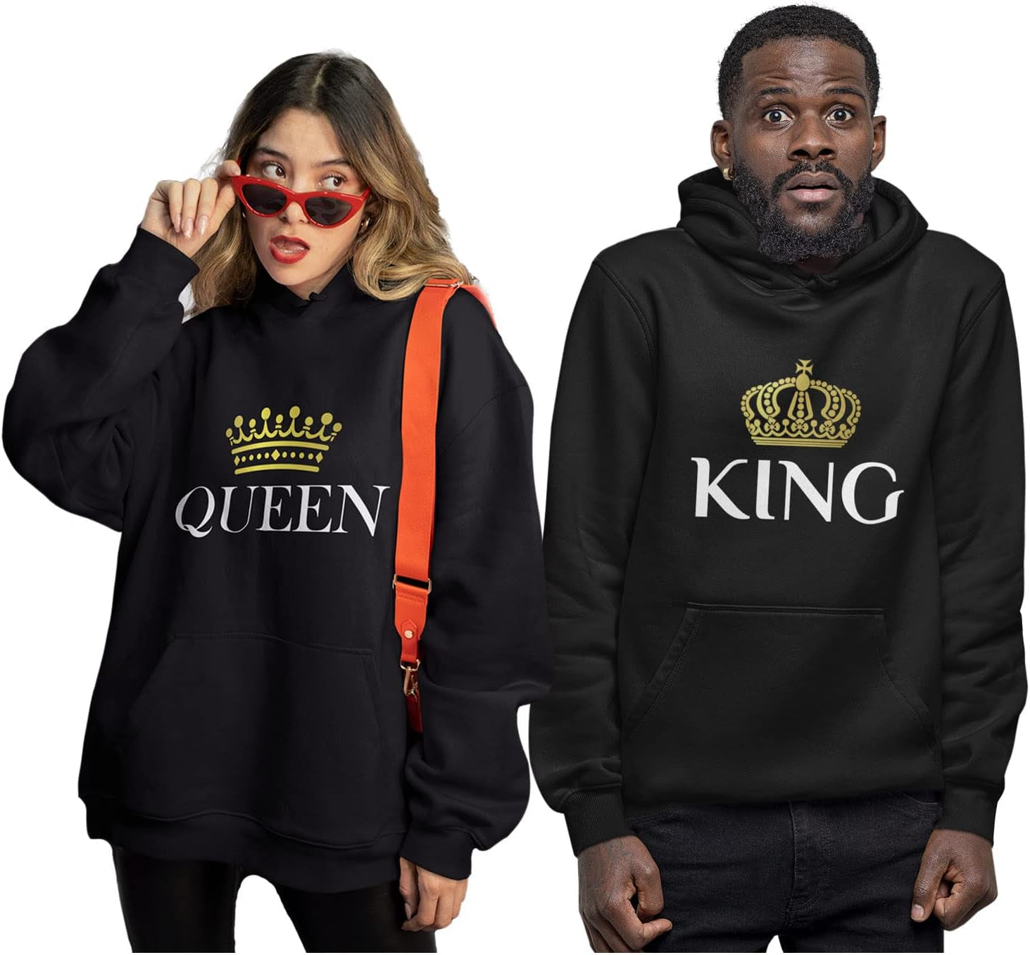 King & Queen Matching Couple Hoodies | Valentine's Day Gift (Black, Women L / Men M)