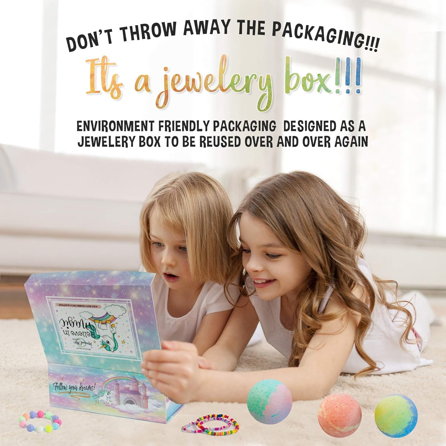Unicorn Bath Bombs with Jewelry & Toy for Girls | Organic, Skin Moisturizing Gift