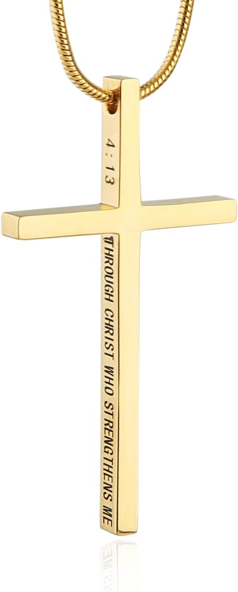 Philippians 4:13 Cross Pendant Necklace | Stainless Steel Bible Verse Strength