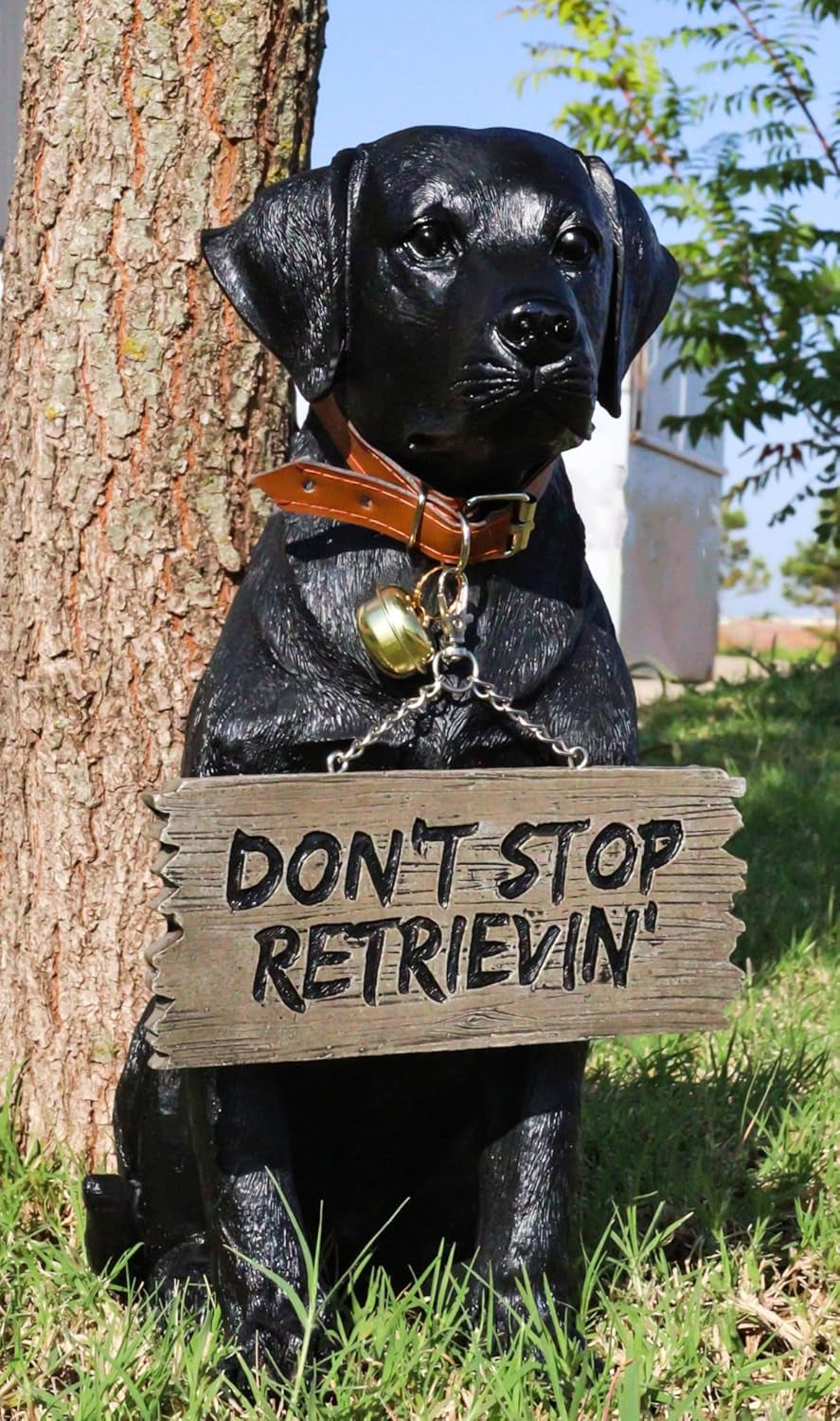Lifelike Labrador Retriever Statue with Jingle Collar & Greeting Sign (13.25" H, Black)