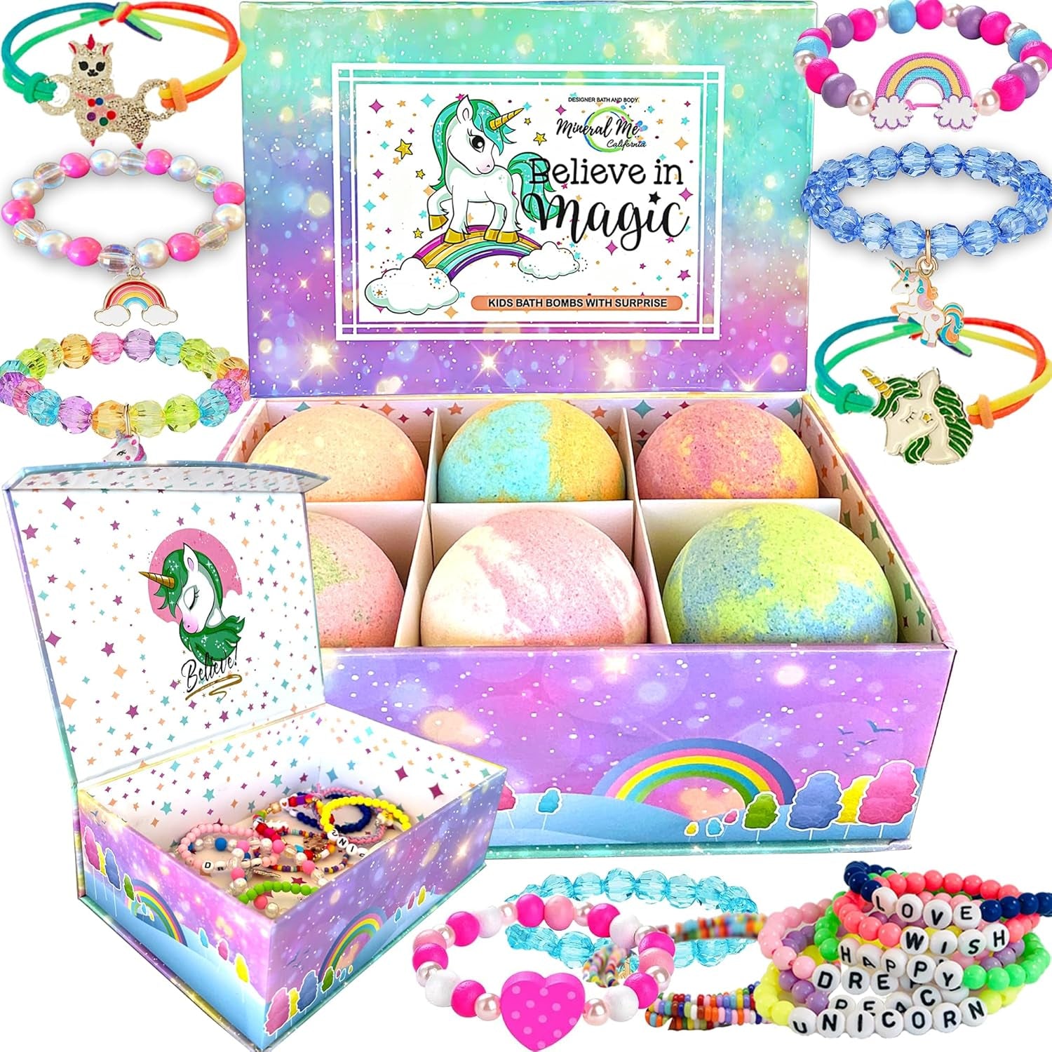 Unicorn Bath Bombs with Jewelry & Toy for Girls | Organic, Skin Moisturizing Gift