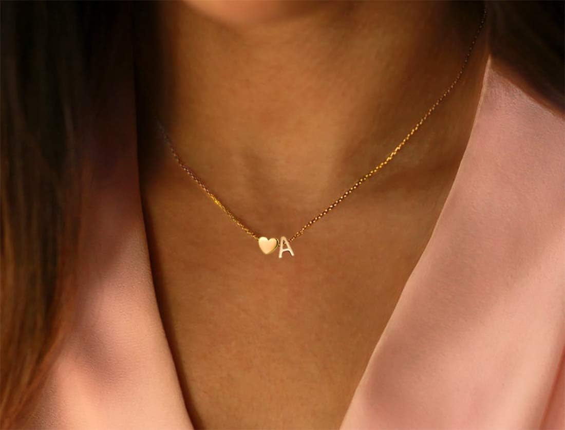 18K Gold-Plated Initial Heart Necklace | Personalized Monogram Pendant for Women