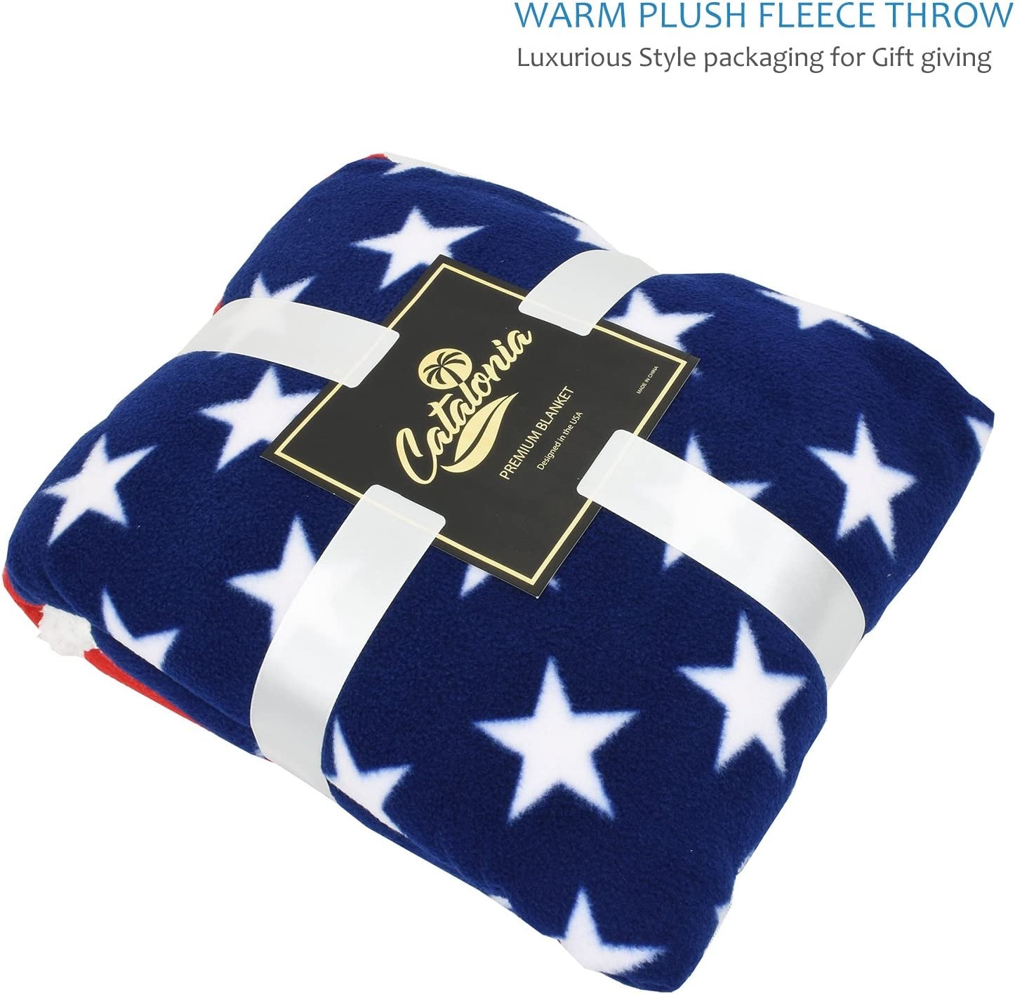 Patriotic US Flag Sherpa Blanket | Reversible Throw for Couch & Bed Decor