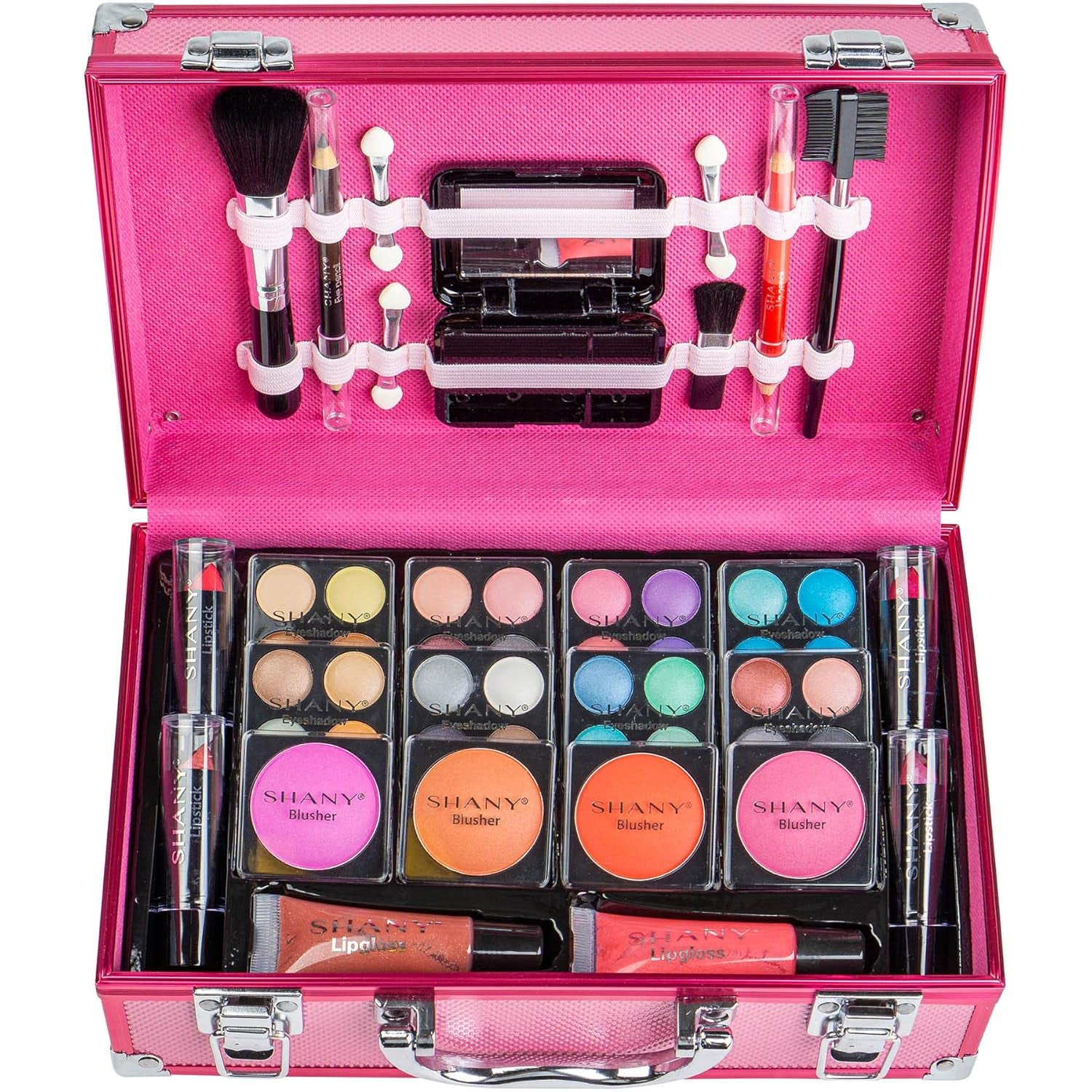 Makeup Train Case with Pro Set & Brushes | Pink Storage Organizer