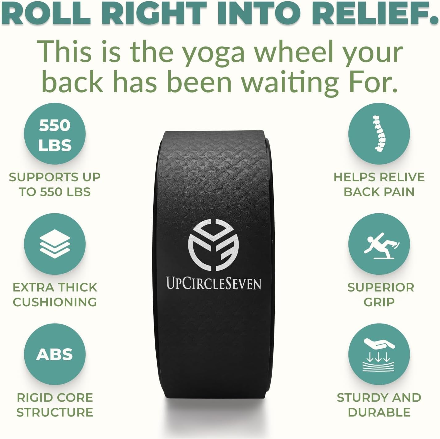 Back Roller & Yoga Wheel | Relieve Pain, Stretch & Decompress Spine, Improve Flexibility