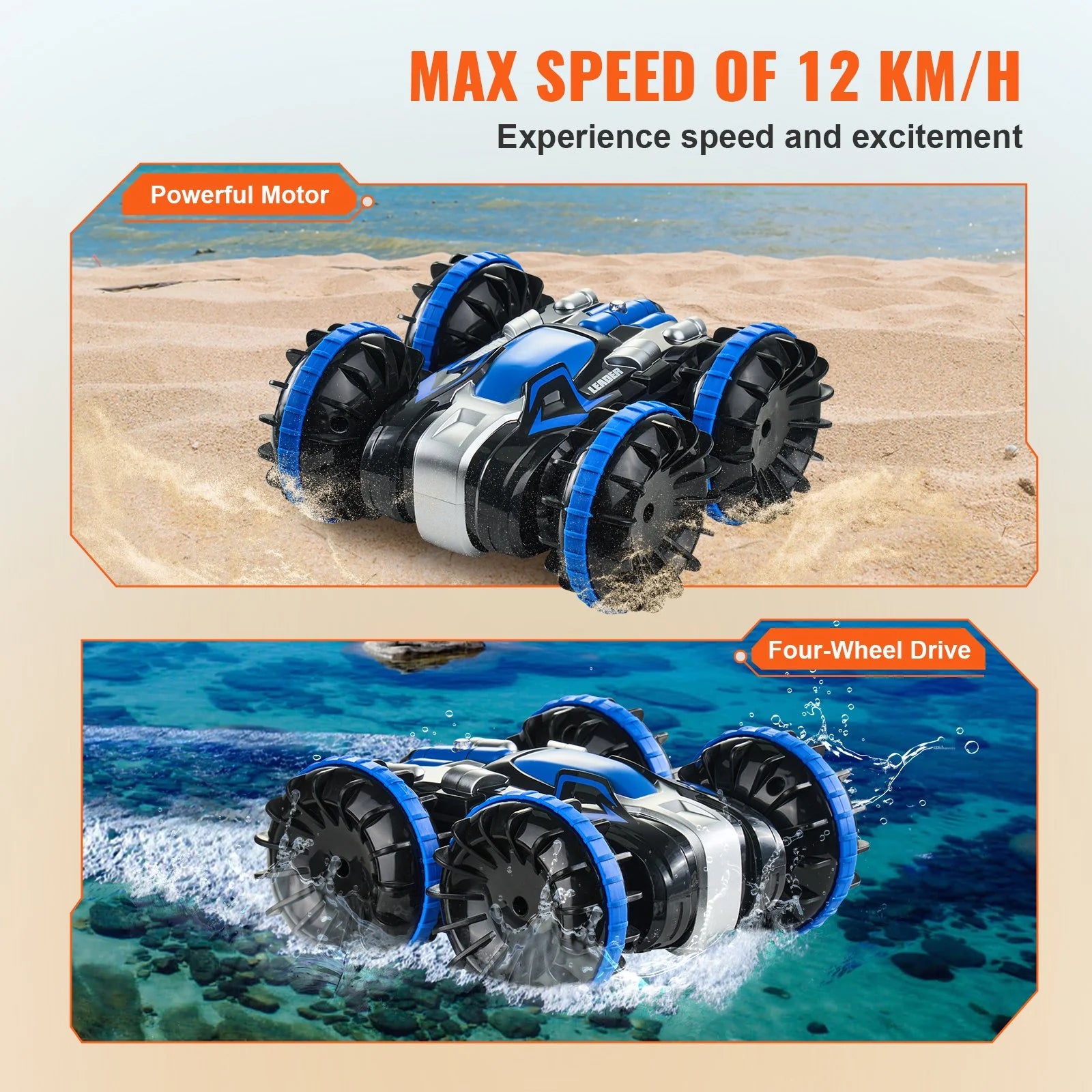 Amphibious Remote Control Car Boat | 2.4GHz 4WD RC Boat for Kids & Adults (Blue)