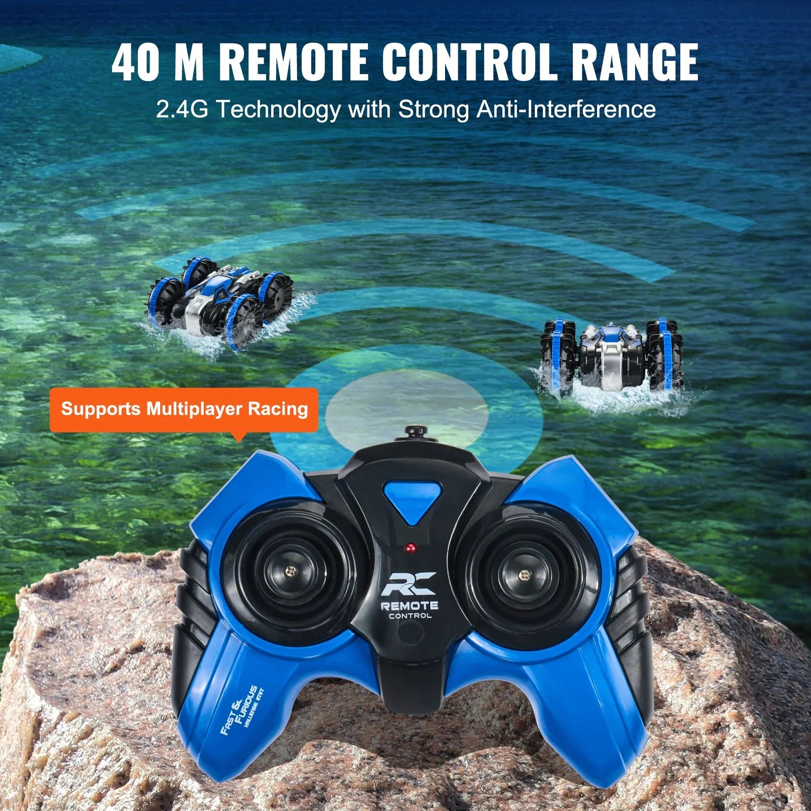 Amphibious Remote Control Car Boat | 2.4GHz 4WD RC Boat for Kids & Adults (Blue)