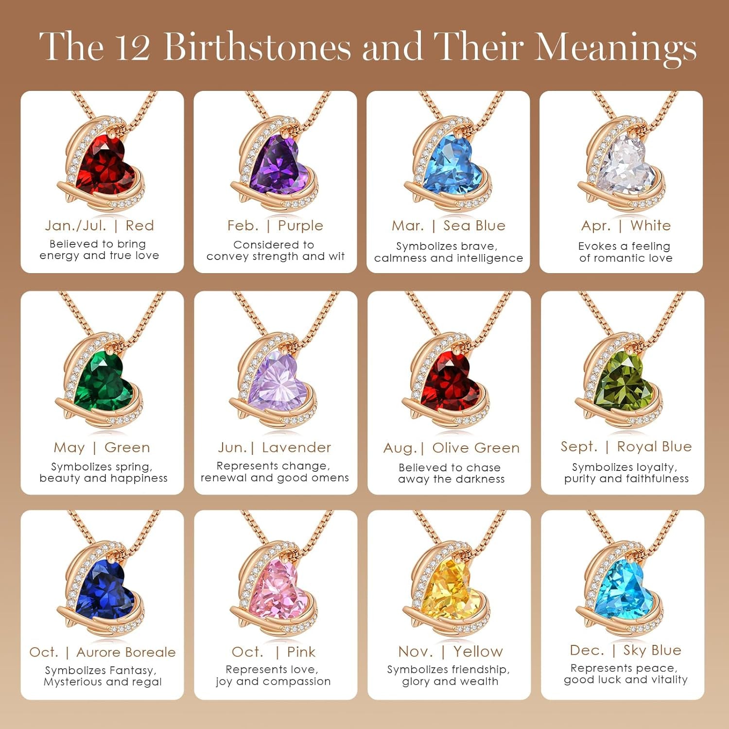 Mother's Day Heart Pendant Necklace | Silver & Rose Gold Birthstone Jewelry for Women