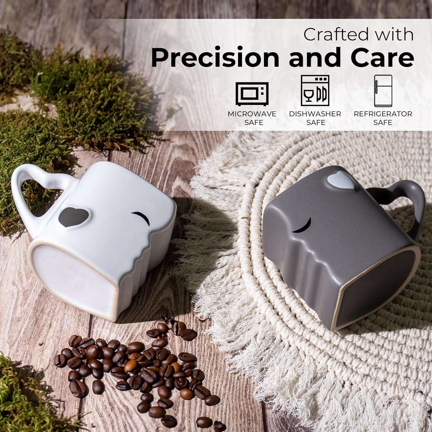Ceramic Kissing Coffee Mugs Set with Gift Box (Gray)