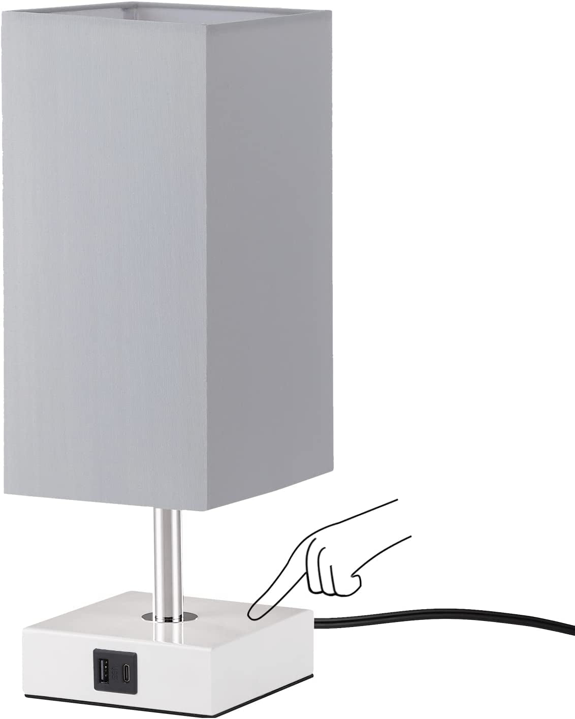 Touch Table Lamp with USB Ports | 3-Way Nightstand & Desk Lamp (Grey)