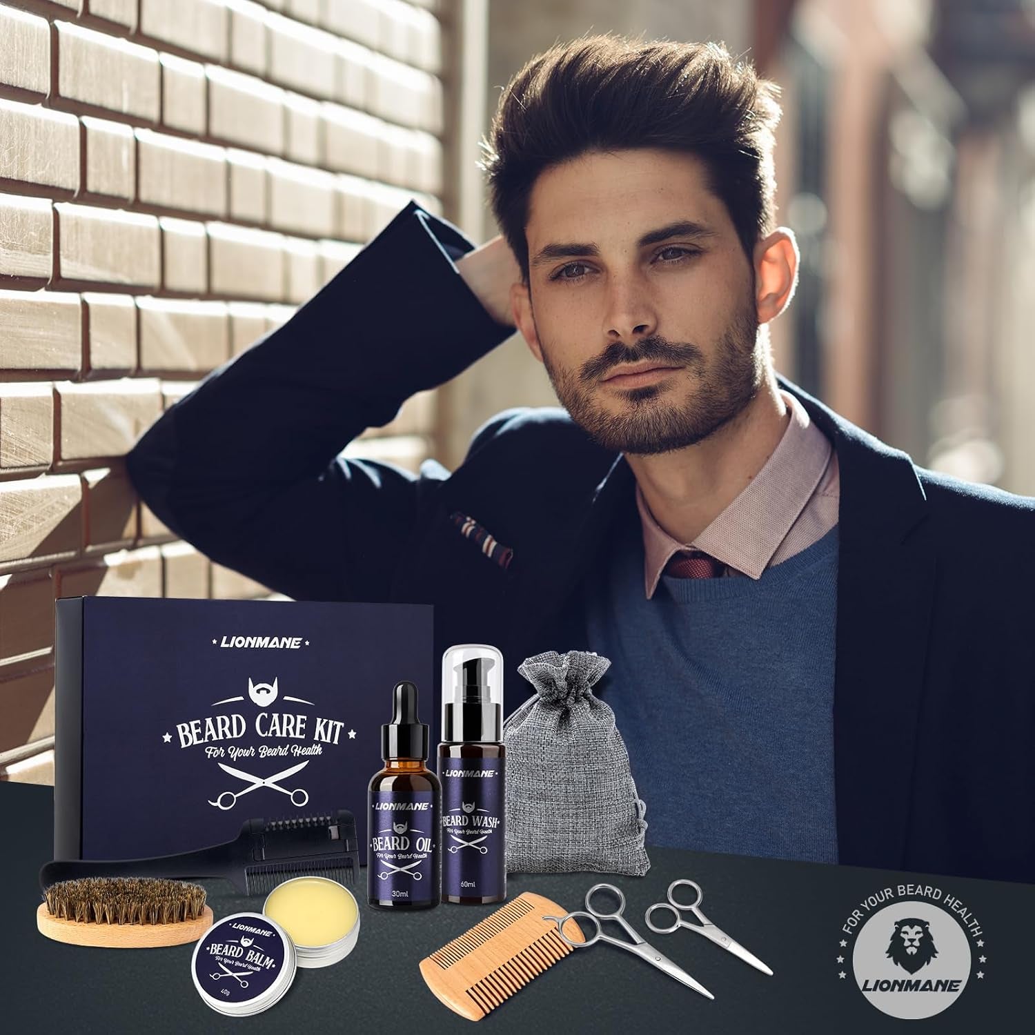 Beard Care Gift Kit for Men | Balm, Wash, Oil, Brush & Scissors for Grooming