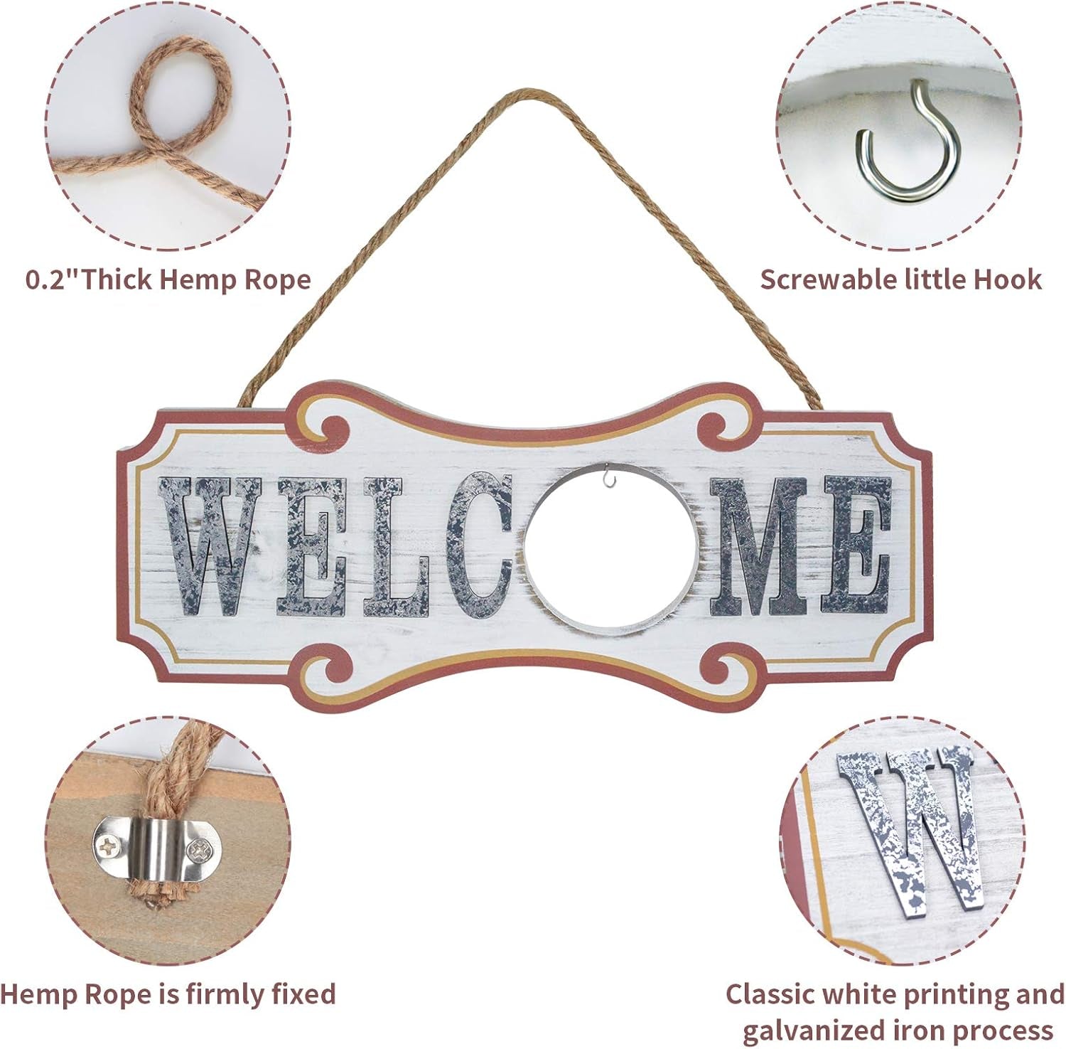 Wooden Interchangeable Welcome Sign with Wreath & Hardware (4.38" x 6.57")