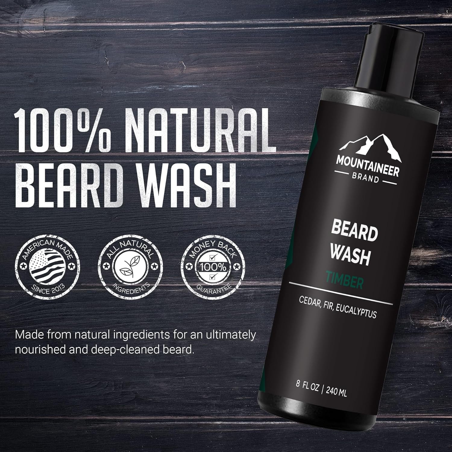 Natural Beard Wash for Men | Softening & Hydrating Shampoo (8oz, Timber Scent)