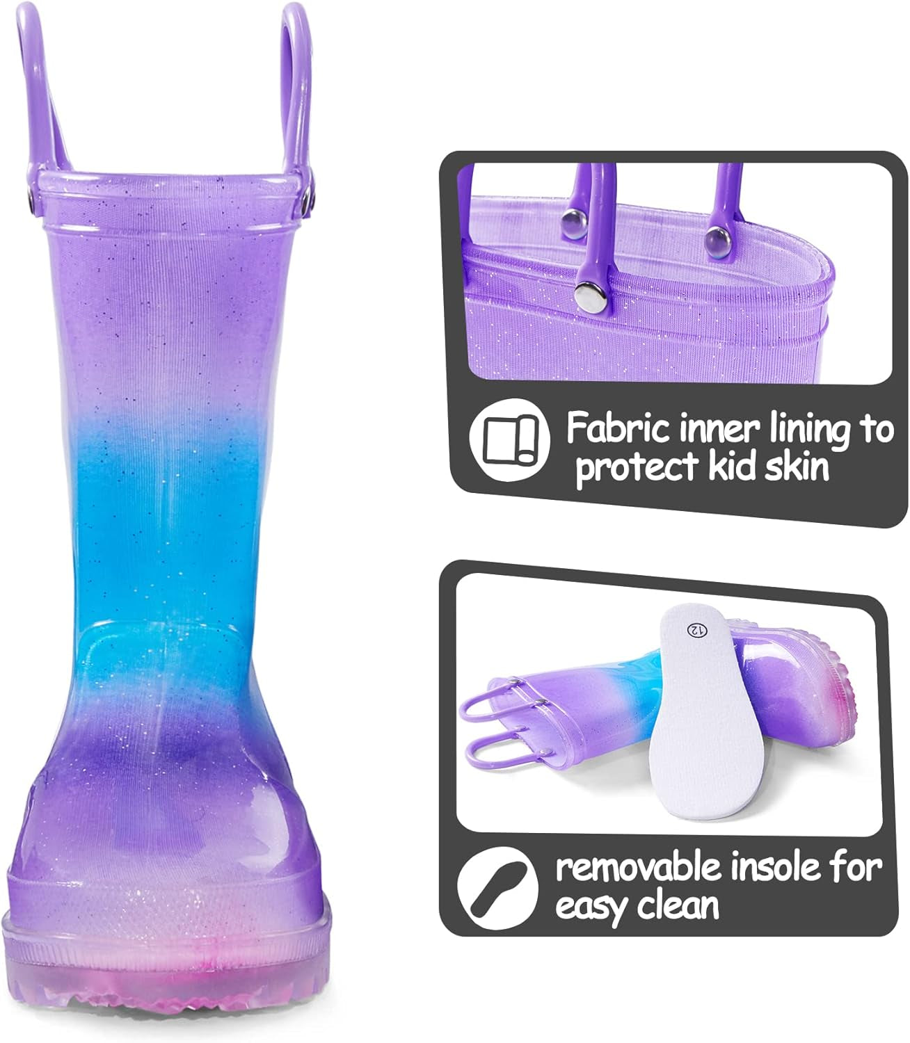 Kids Waterproof Light-Up Rain Boots with Easy-On Handles
