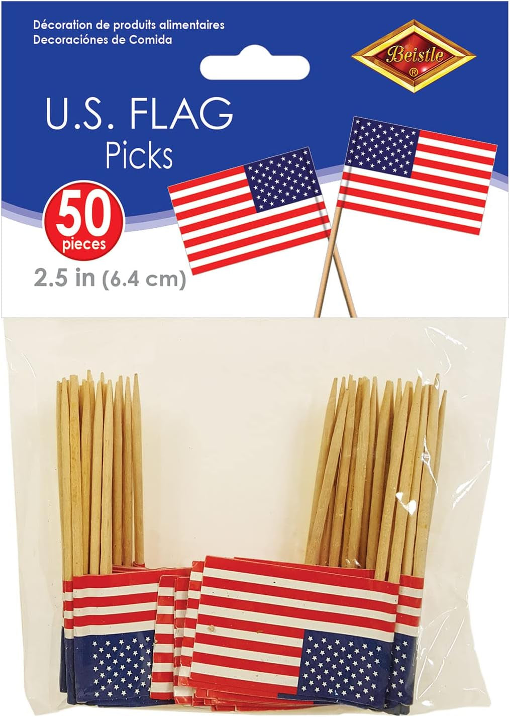 Mini US Flag Picks | Patriotic Toothpick Flags for Party Decor, Cupcakes & Appetizers (Packaged)