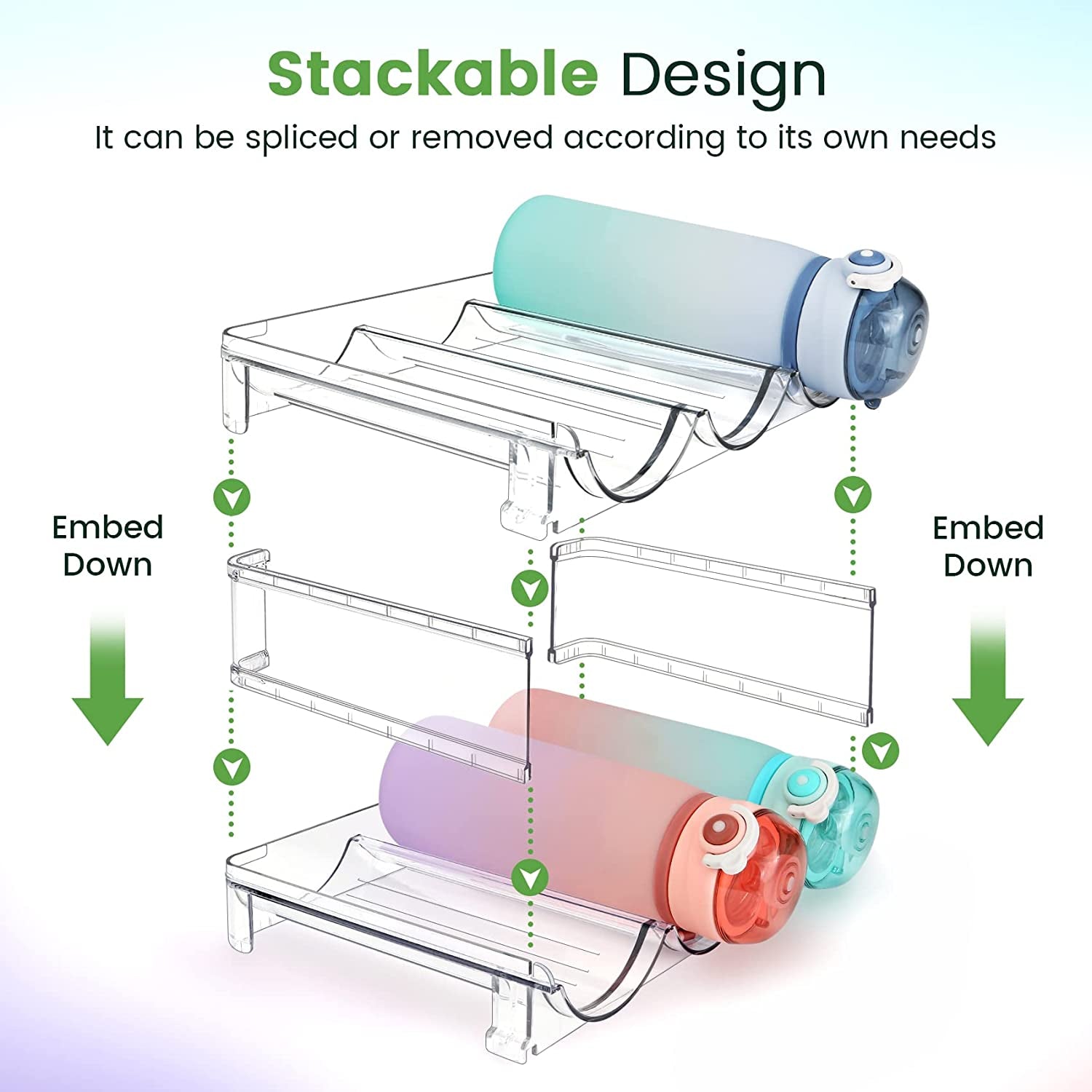 Water Bottle Organizer – 2-Pack Stackable Storage Rack for Cabinets