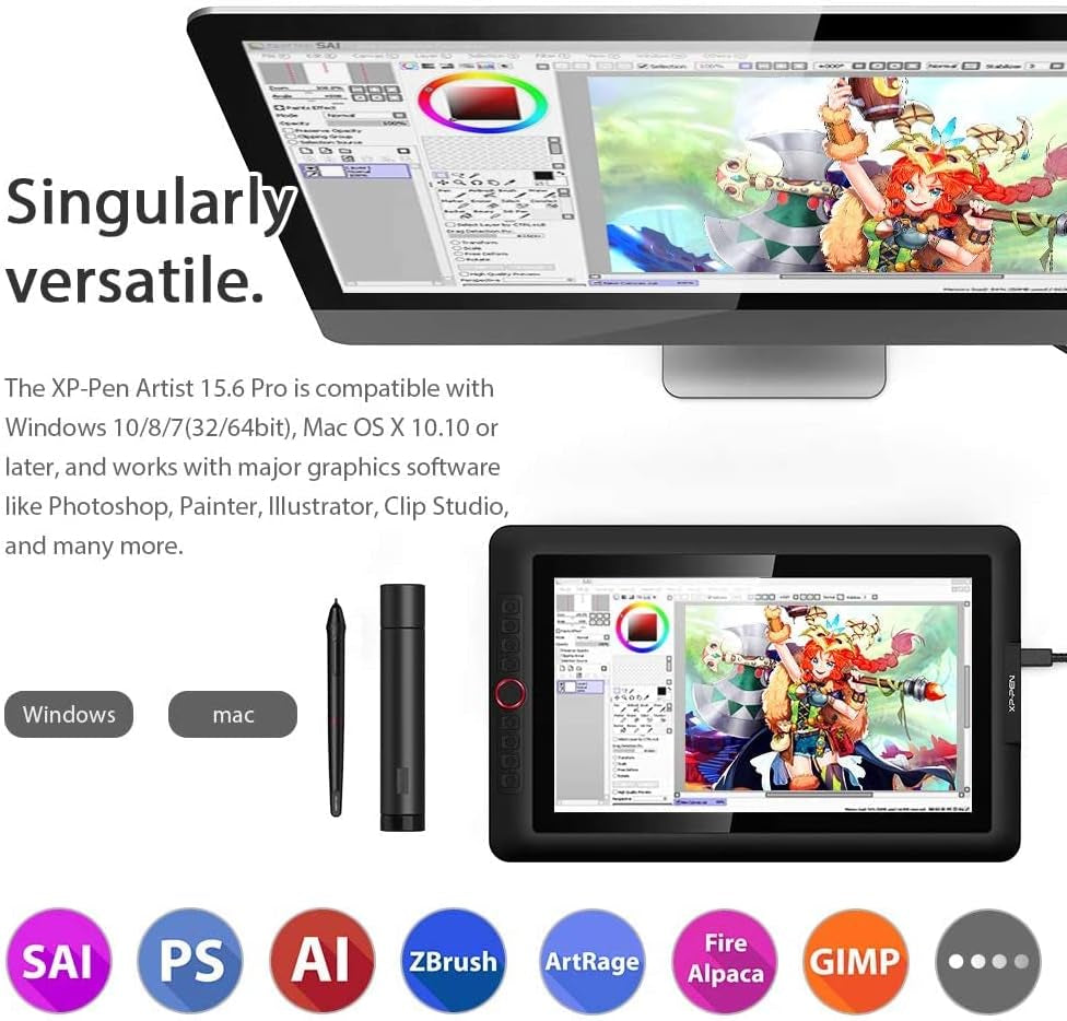15.6" Drawing Tablet | Tilt Support, 120% sRGB, 8192 Pressure Sensitivity