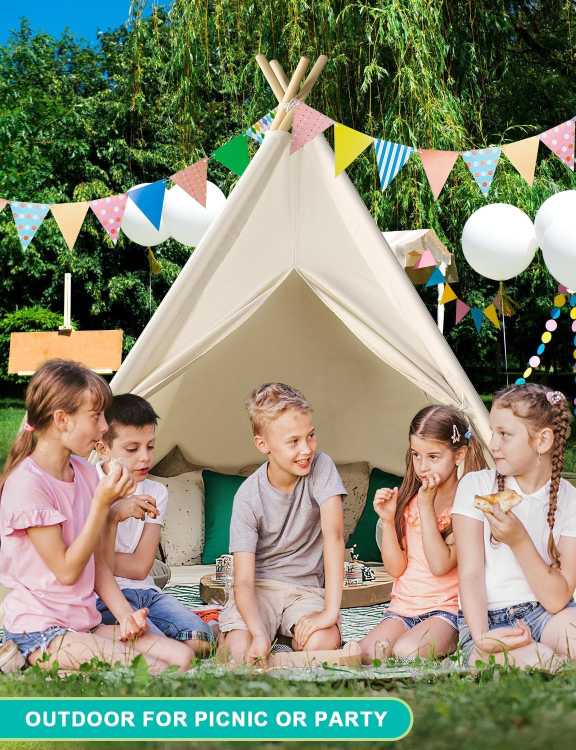 Kids Teepee Tent – Foldable Canvas Play Tent with Lights & Bag for Indoor/Outdoor Use