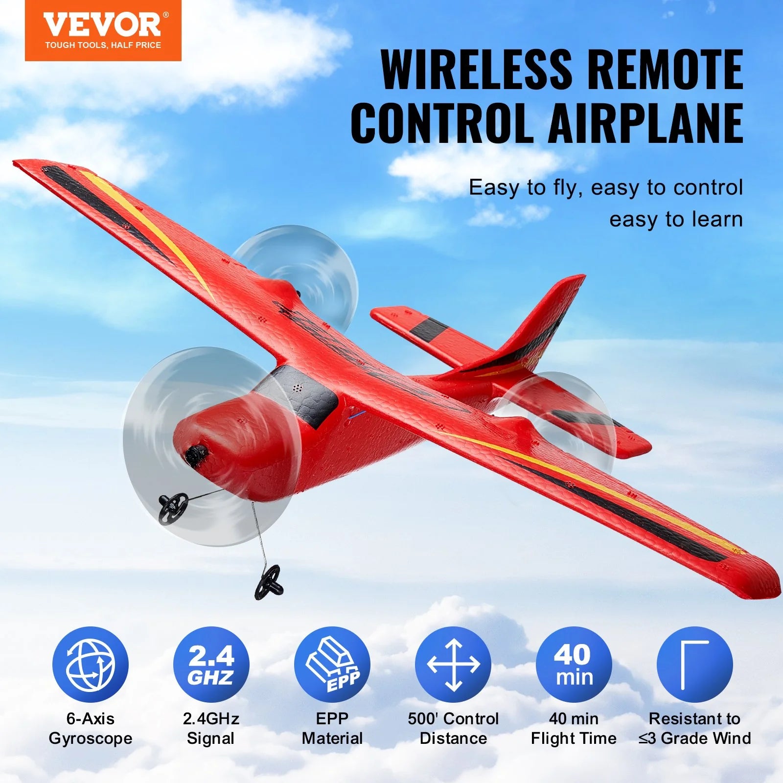 RC Airplane Toy | EPP Foam Remote Control Plane with 2 Batteries