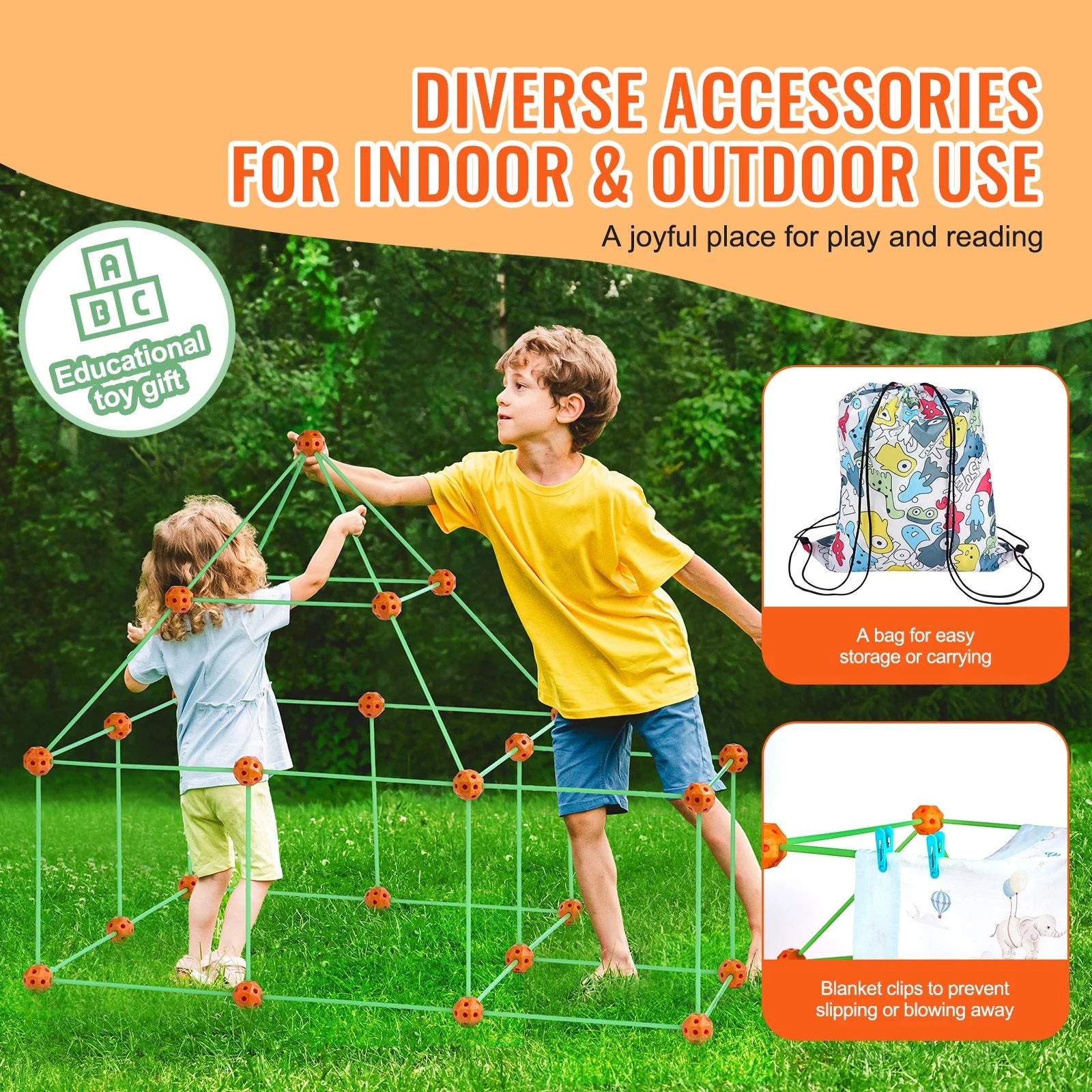 Tent Fort Building Kit for Kids | Glow in the Dark STEM Construction Toy (85 Pieces)