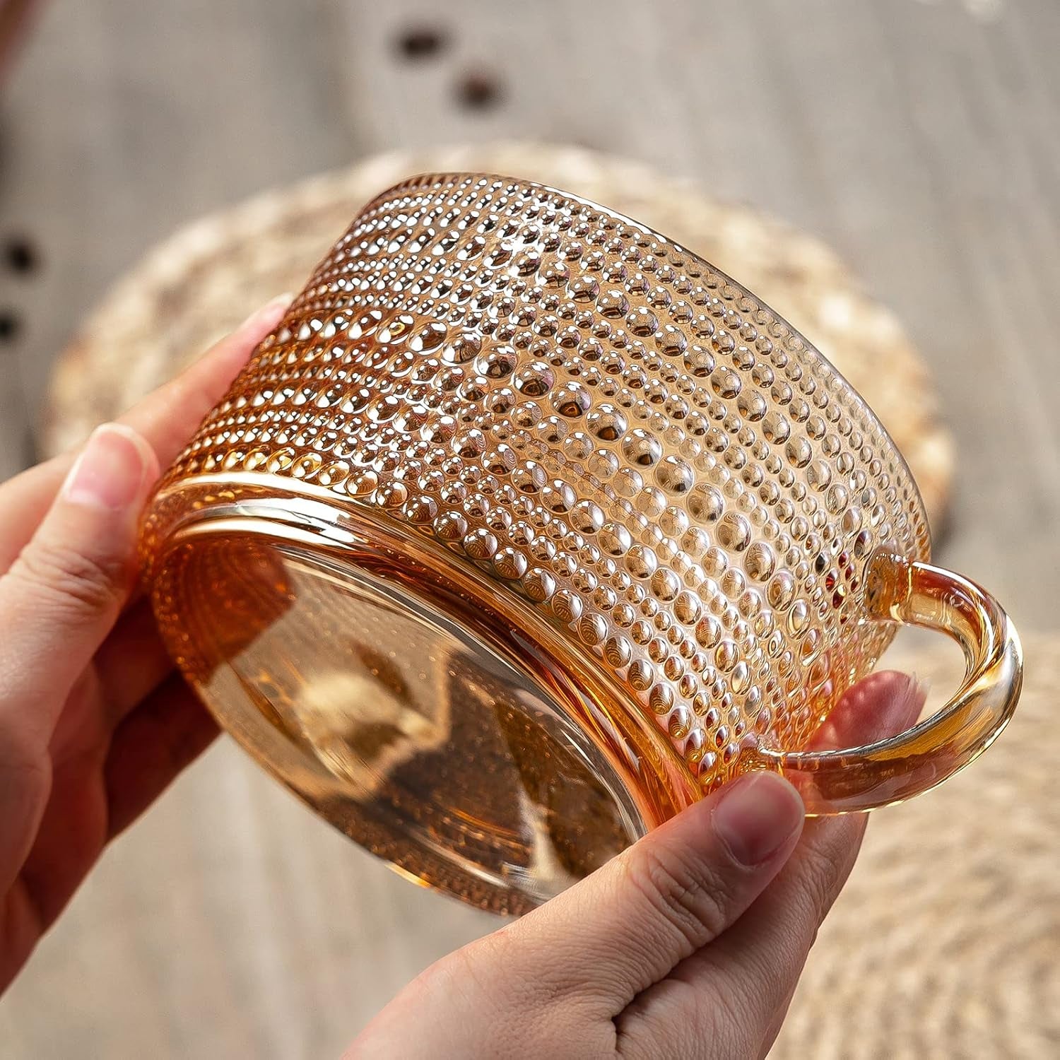 Vintage 14 Oz Amber Coffee Mugs Set of 2 | Glass Tea Cups for Latte & Cappuccino