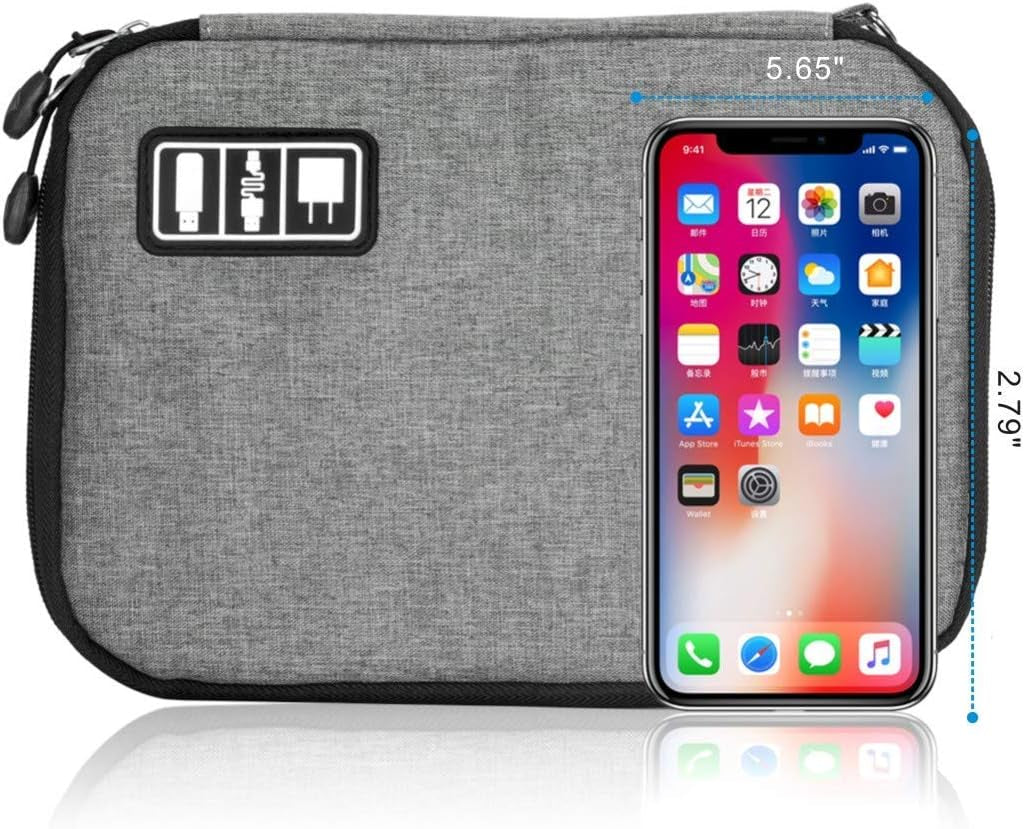 Travel Cable Organizer Bag | Waterproof Electronics Accessories Case with 5 Cable Ties (Grey)