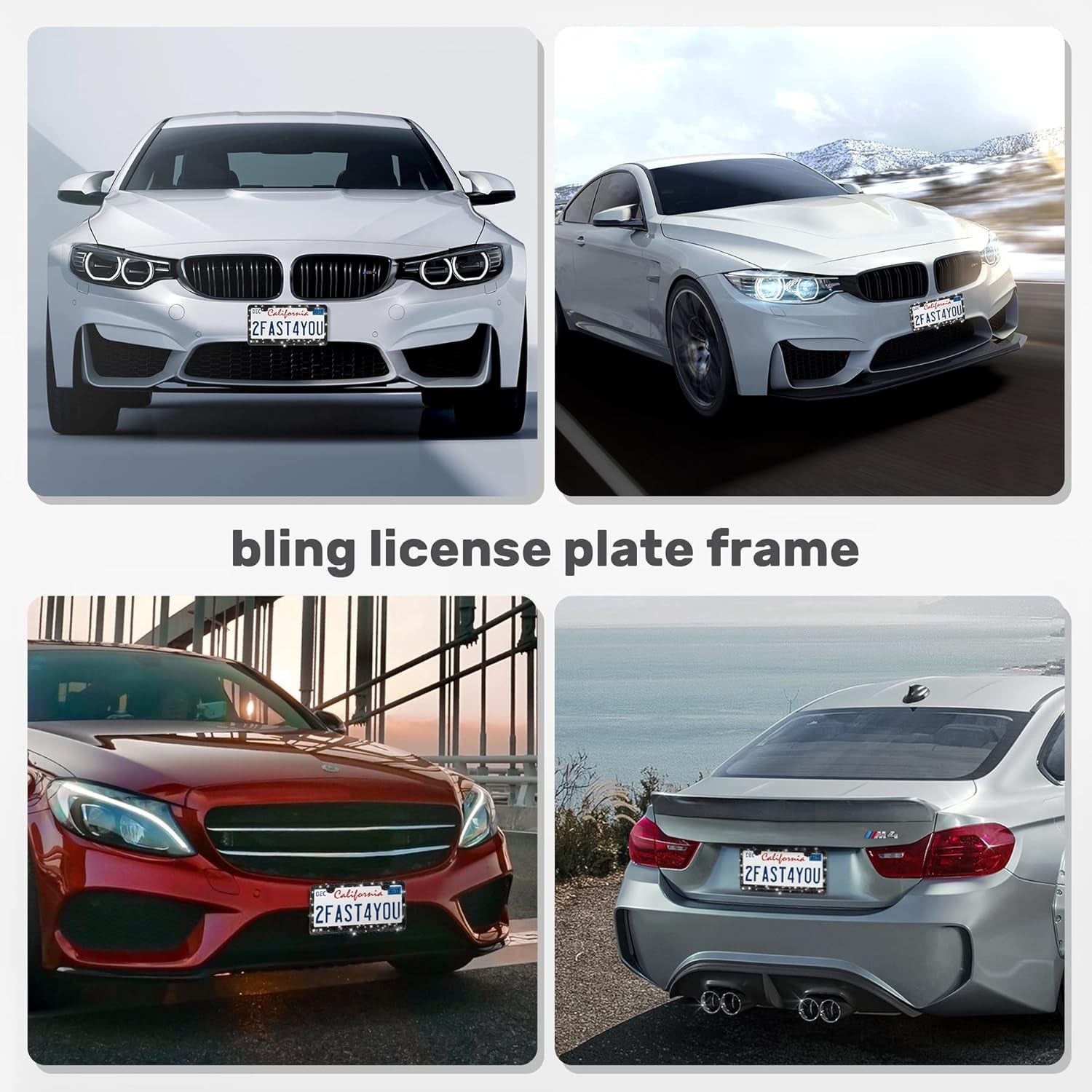 2-Pack Bling License Plate Frames | Rhinestone Car Covers with Glitter Crystals (Black)