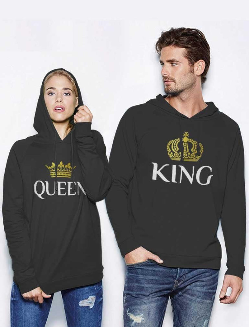 King & Queen Matching Couple Hoodies | Valentine's Day Gift (Black, Women L / Men M)