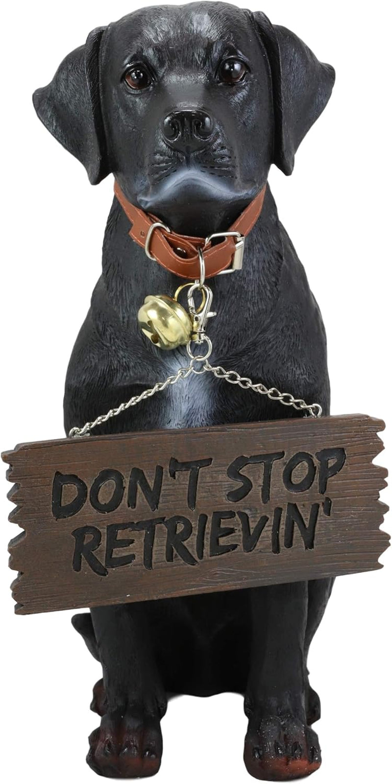 Lifelike Labrador Retriever Statue with Jingle Collar & Greeting Sign (13.25" H, Black)