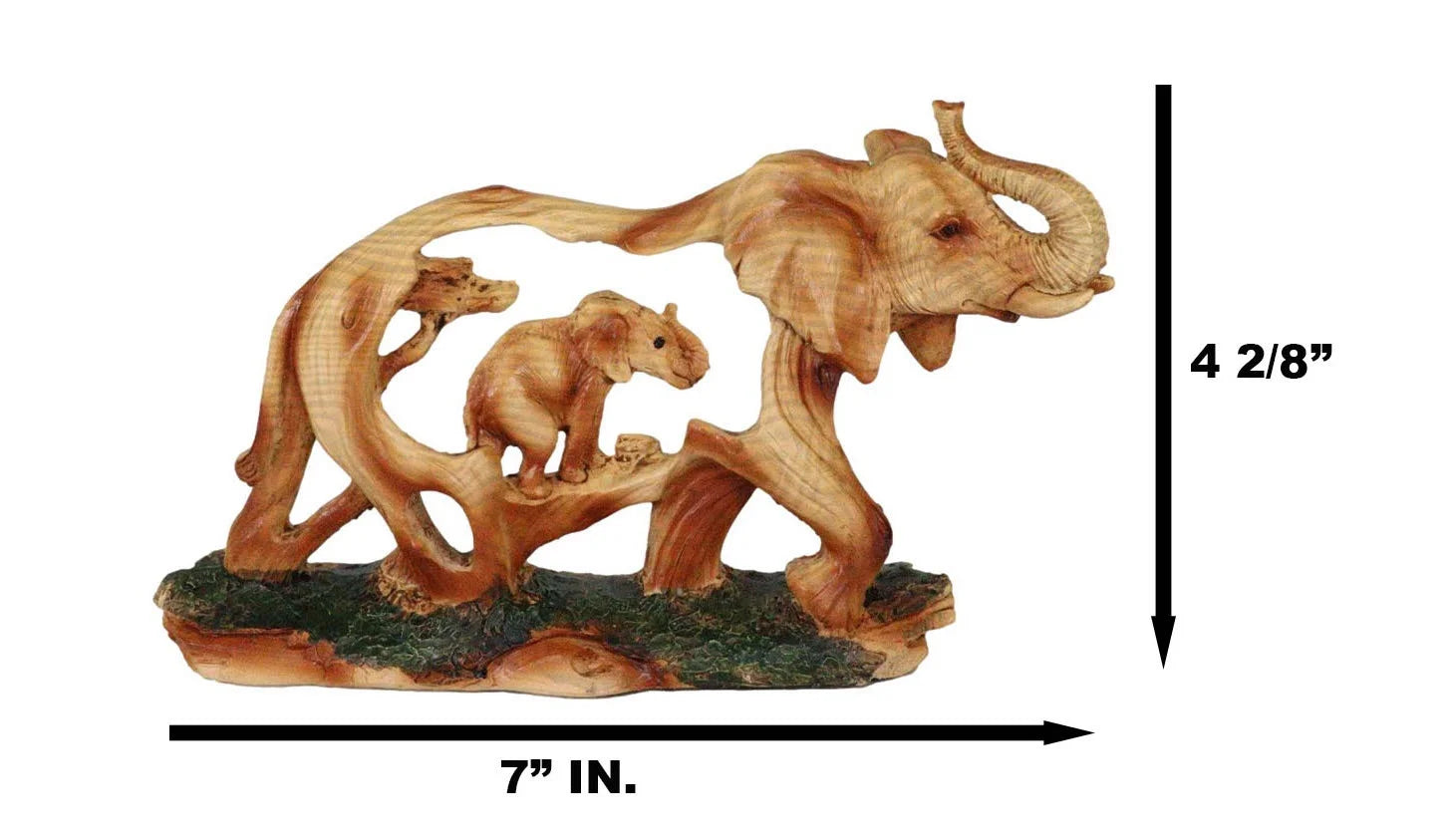 Faux Wood Elephant Family Garden Statue 4.5 Inch