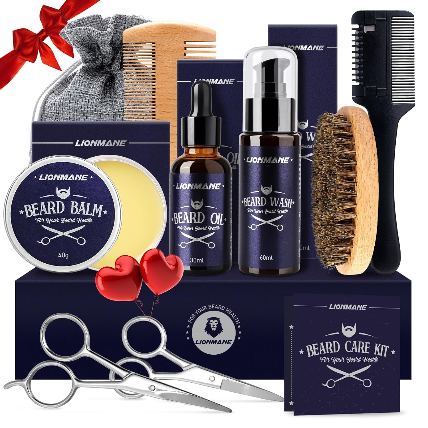 Beard Care Gift Kit for Men | Balm, Wash, Oil, Brush & Scissors for Grooming