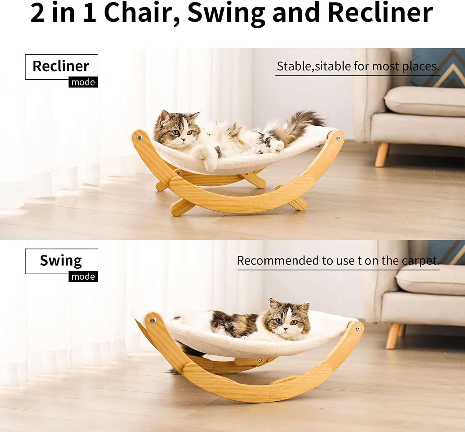 New Moon Cat Hammock | Elevated Swing Chair Bed for Cats & Small Dogs (White)
