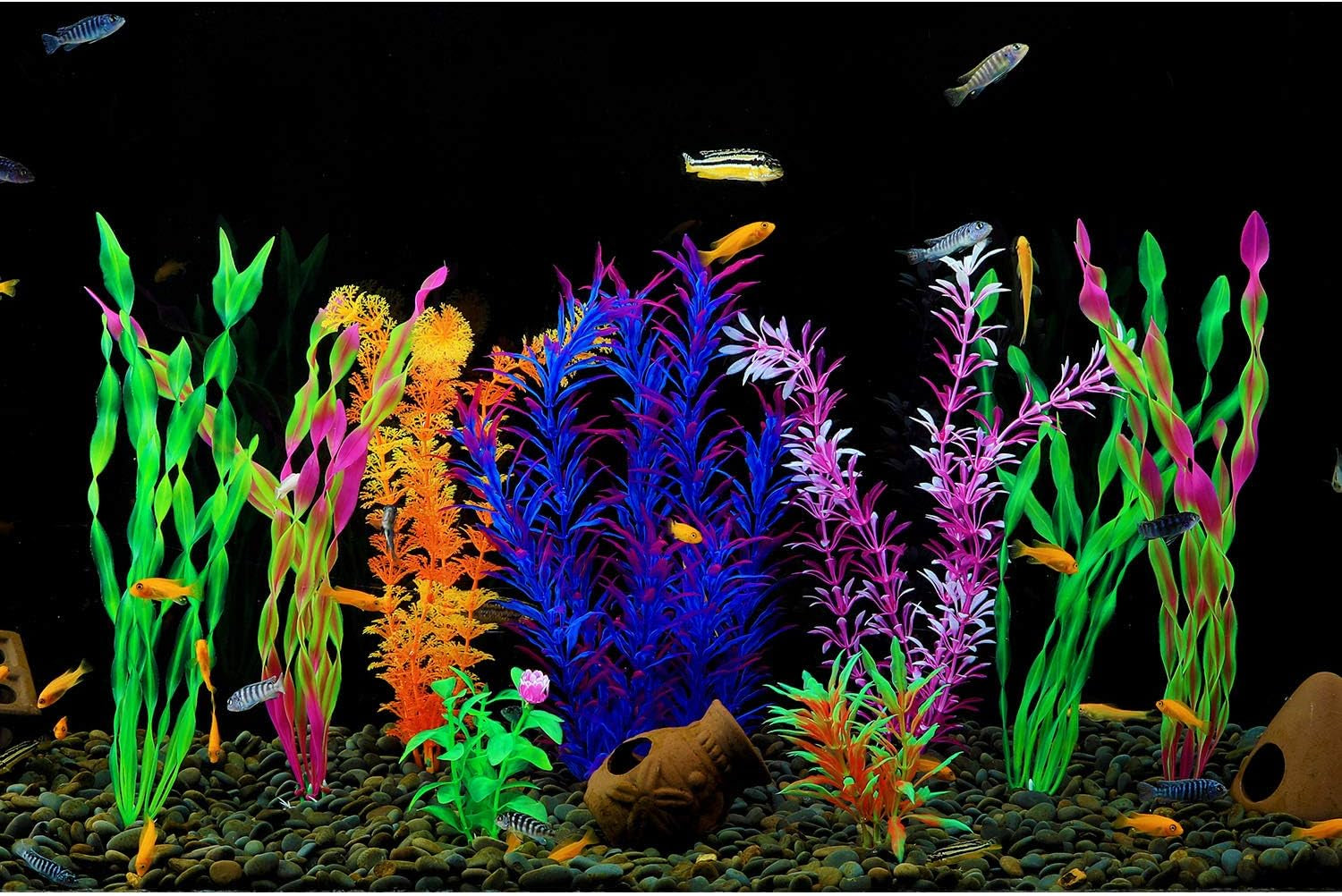 9-Pack Large Artificial Aquarium Plants | Vivid Simulated Aquatic Landscape (12 Inch)