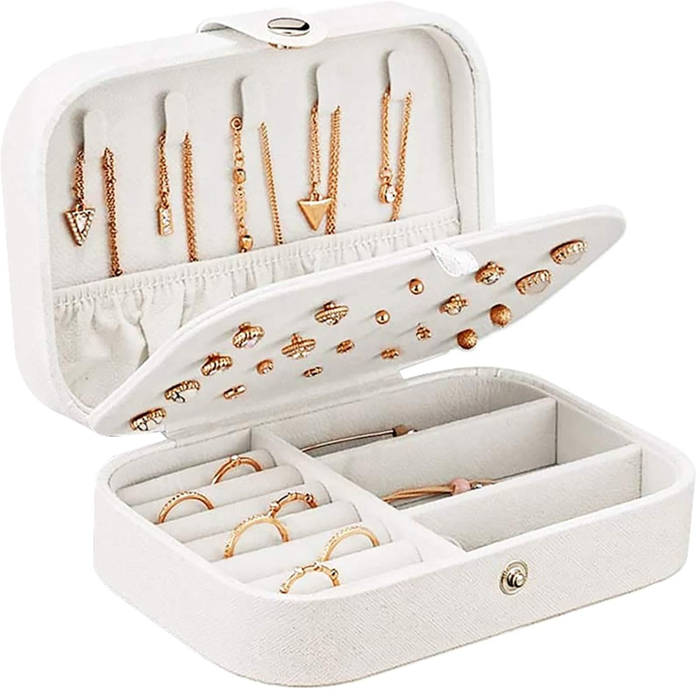 PU Leather Jewelry Box | Travel Organizer for Necklaces, Rings, Earrings (Glitter White)